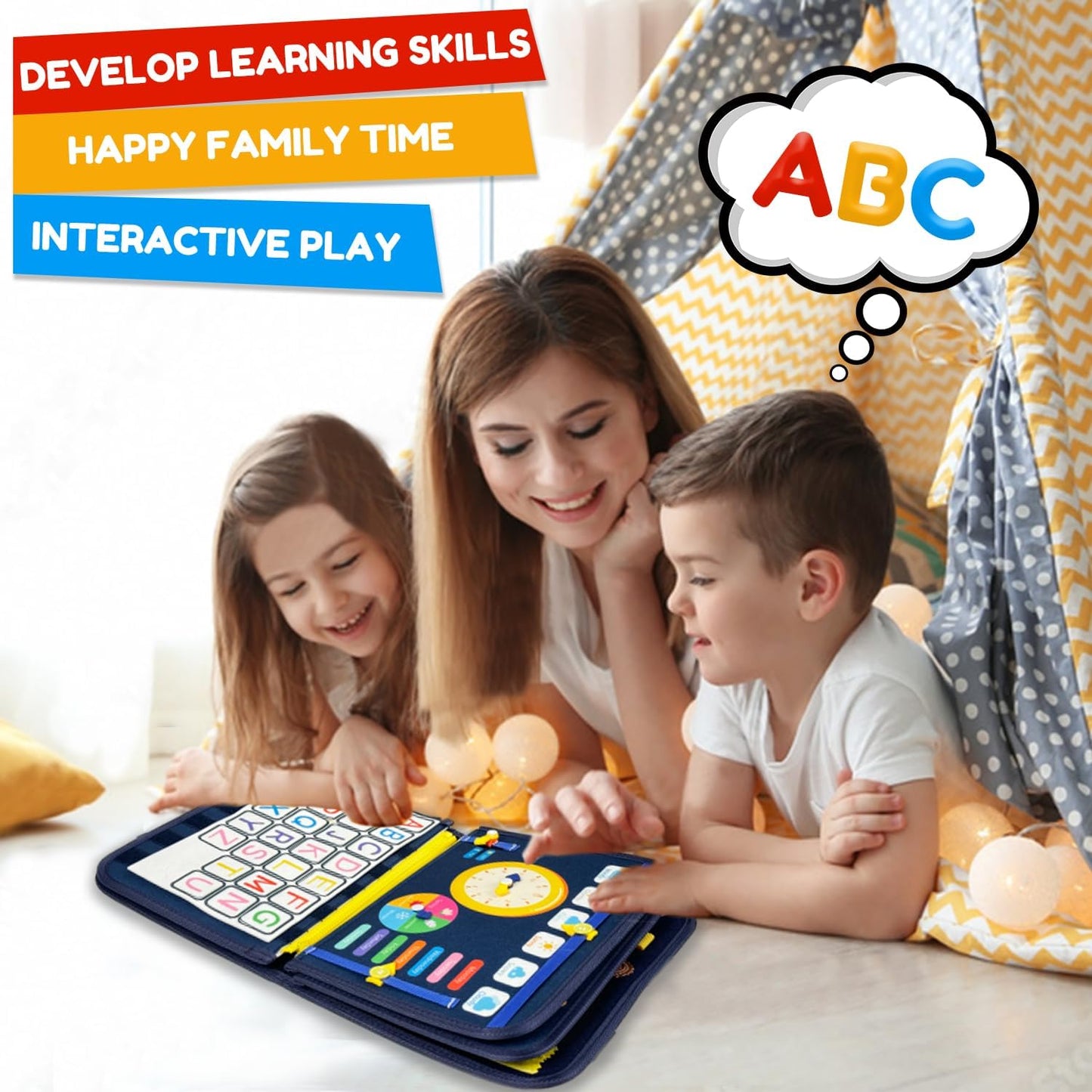 Qizfun Busy Board Book Montessori Toys for 1 2 3 4 Year Old, Boy Birthday Gifts, Educational Sensory Learning Toys for Toddlers 1-3, Car Airplane Travel Activities for Kids Ages 2-4 Year Old