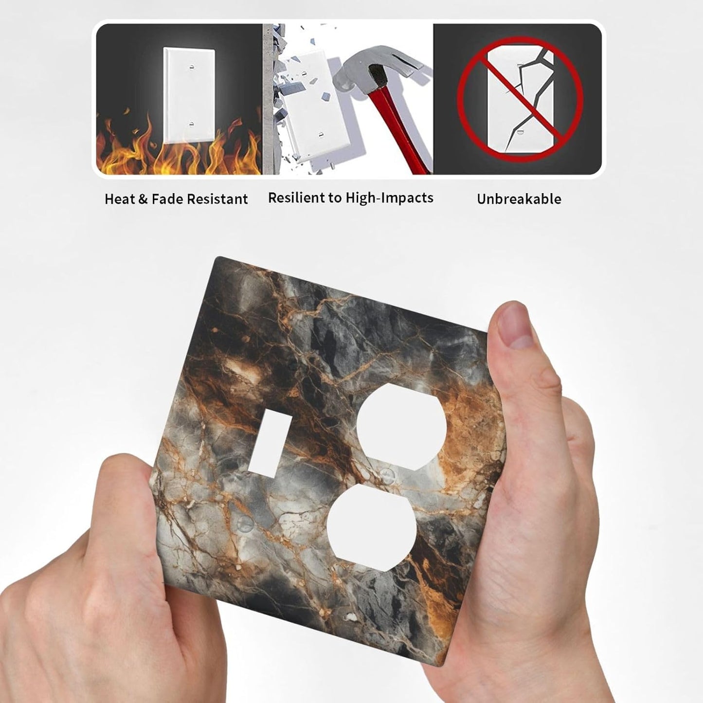 Brown Marble Granite Golden Lines Print Wallplates 1 Toggle 1 Duplex Switch Plate Electrical GFCI Faceplate Decorative Light Switch Covers for Bathroom Kitchen Decor