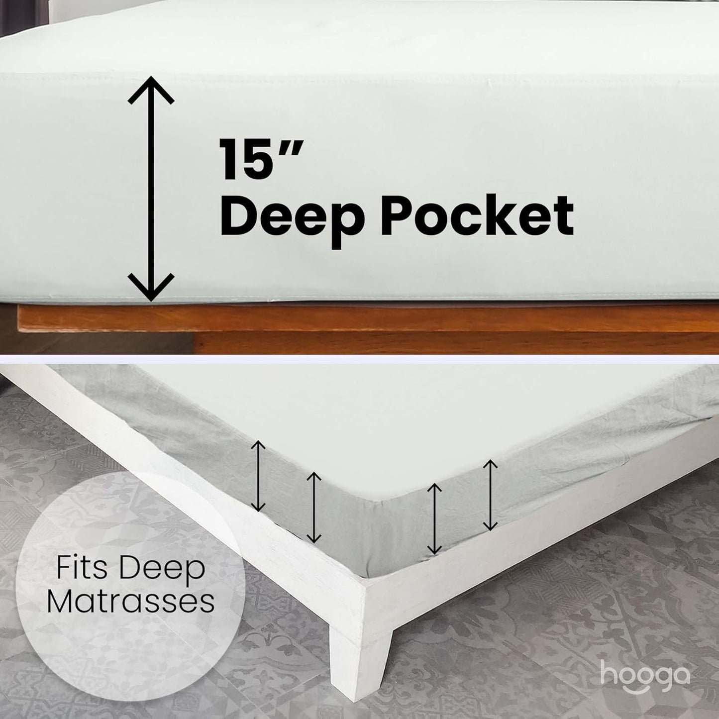 Hooga Grounding Sheet, Organic Fitted Grounded Sheet for Improved Sleep, Pain Relief - Earth Connected Bedding 78โx80โx15โ King Size, Pure Silver Fiber and Cotton, Grounding Cord Included. Off White
