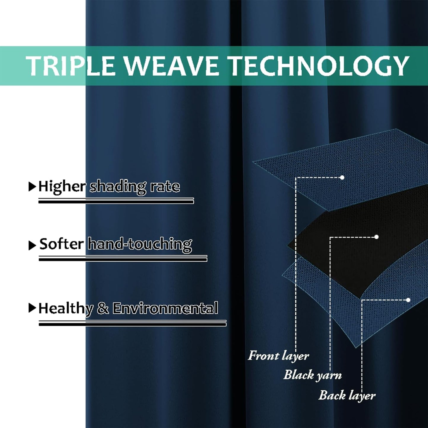 NICETOWN 100% Blackout Blinds, Set of 2, 52 inches x 102 inches, Laundry Room Decor Window Treatment Curtains for Large Patio Sliding Door, Thermal Insulated Moroccan Blue Curtains for Bedroom