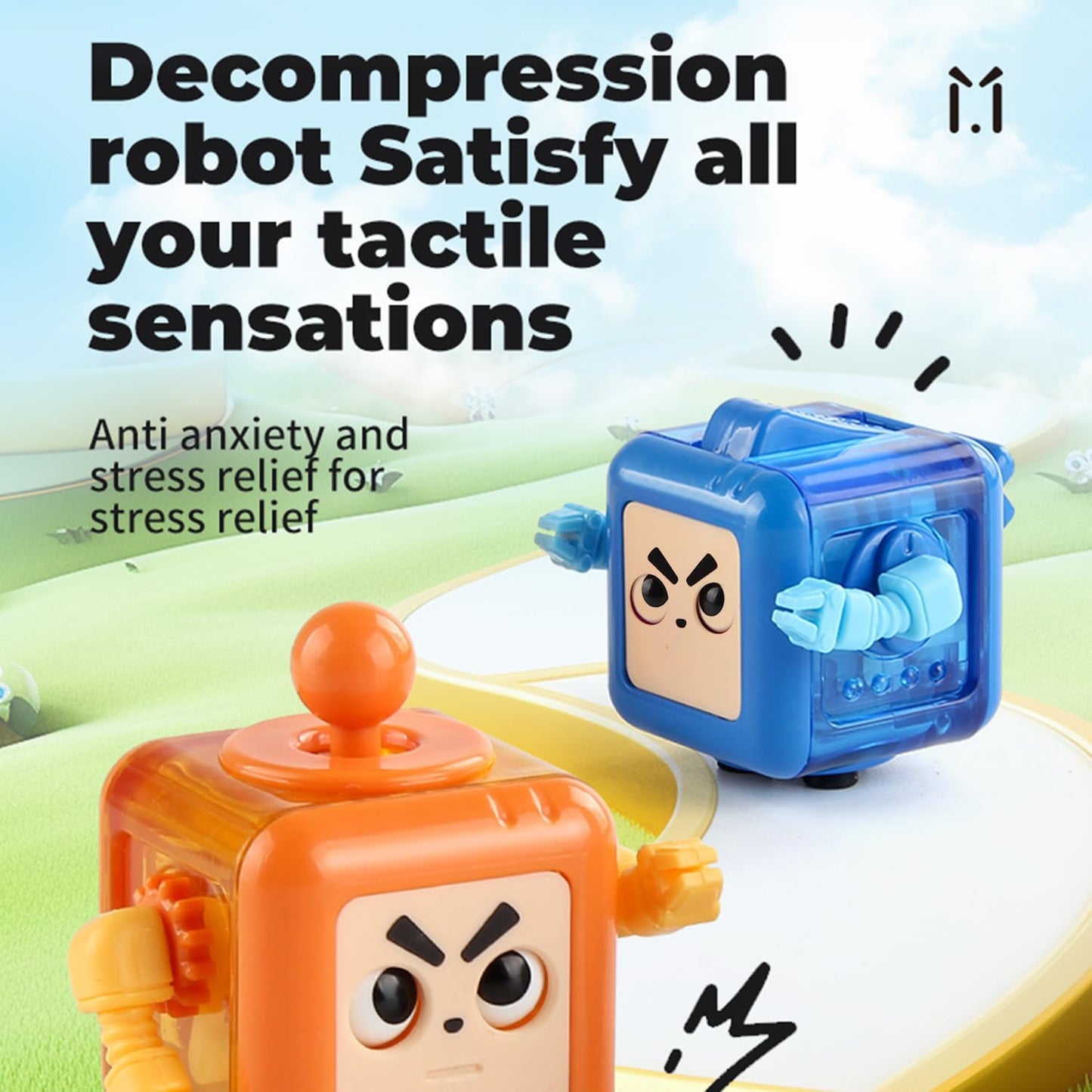 2P Fidget Robot Cube Fidgets Toy, Magic Cube Stress and Anxiety Relief Toys, Fidgets Robot Cube Toy Cube Relaxing Hand-Held for Adults, Killing Time Cool Fidget Block for ADD/ADHD/OCD (Green Purple)