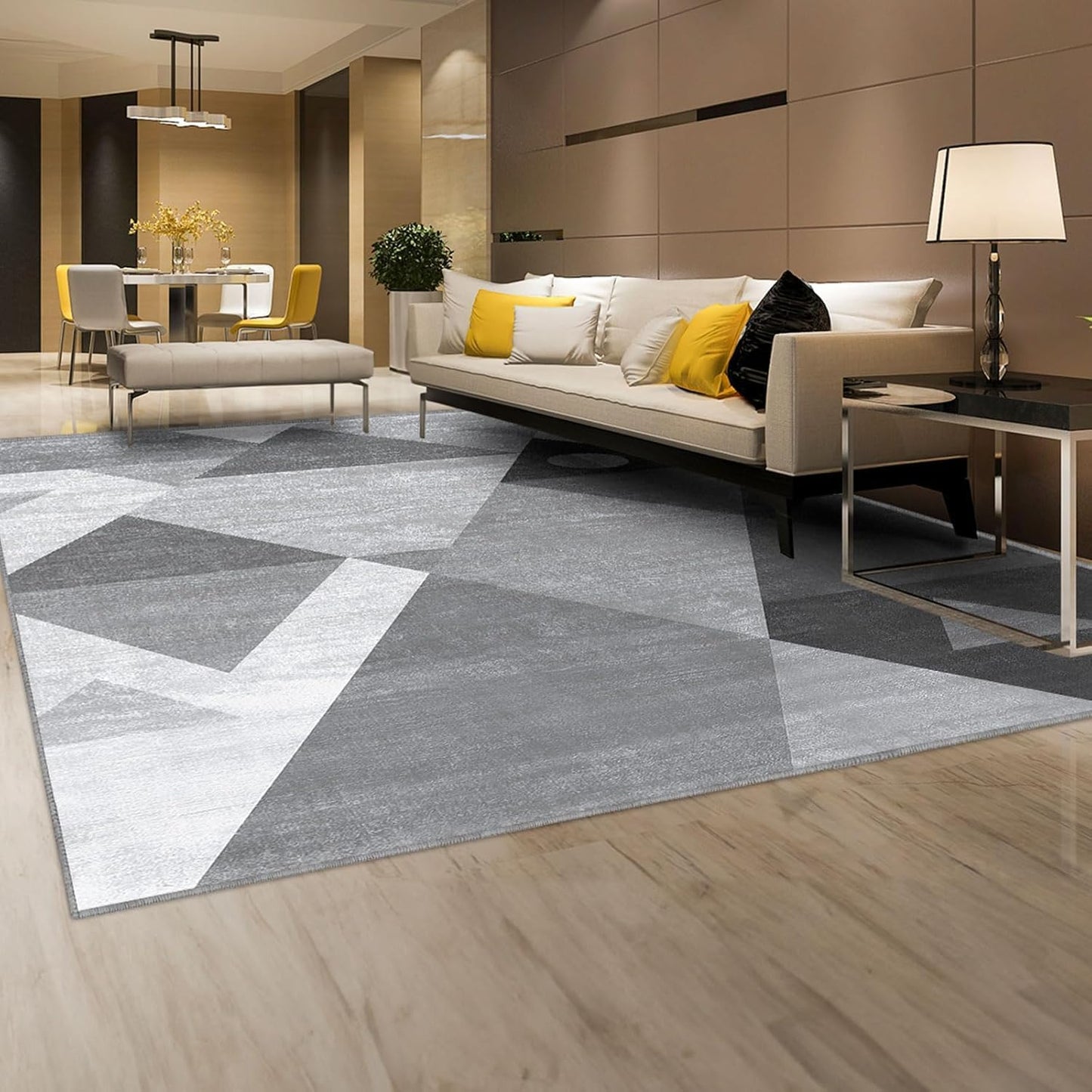 HOMFINE Washable Modern Area Rug - Geometric Style 6x9 Rugs for Living Room, Bedroom, Machine Washable Rug Soft Non Slip Non Shedding Area Rug - Grey, 6'x9'