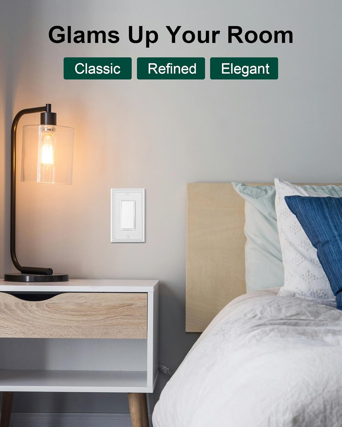 4-Pack Decorator Outlet Cover Plate, Decorative Switch Plates and Outlet Covers, Pure White Metal Wall Plates for Electrical Outlets, Receptacle, GFCI Outlet, Dimmer Switch