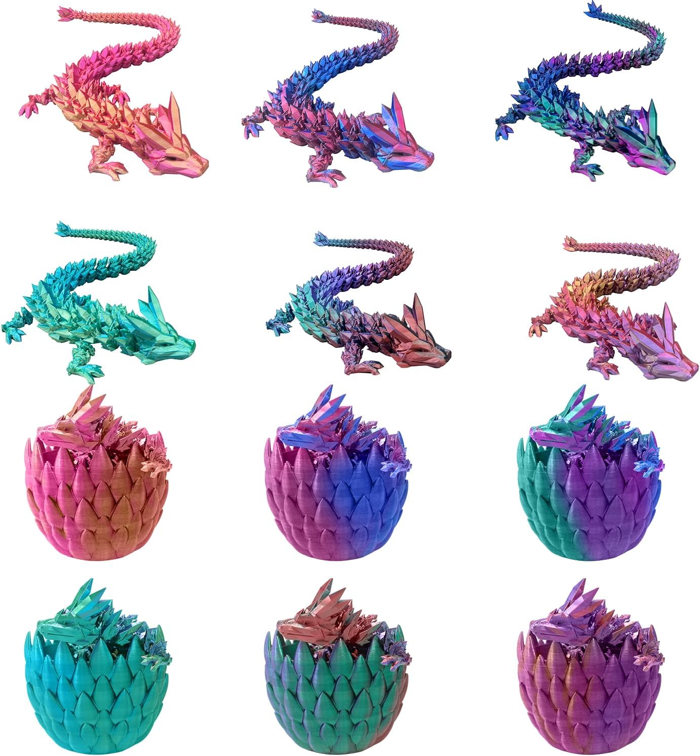 3D Printed Dragon with Dragon Egg 16.5'' Articulated Dragon Crystal Dragon Fidget Dragon Egg Toys Executive Desk Toys (Red Gold Purple, Dragon & Egg)