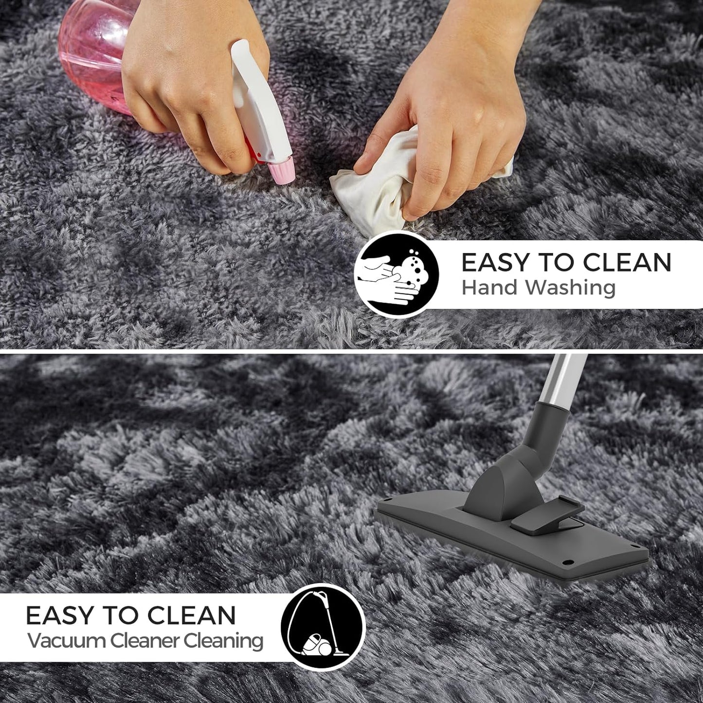 Ultra Soft Rug for Living Room, 9X12 Fluffy Shag Area Rug for Bedroom, Modern Shaggy Carpets Fuzzy Rug for Teens Dorm Nursery Home Decor Aesthetic, Upgrade Anti-Skid Durable, Tie Dye Black and Grey