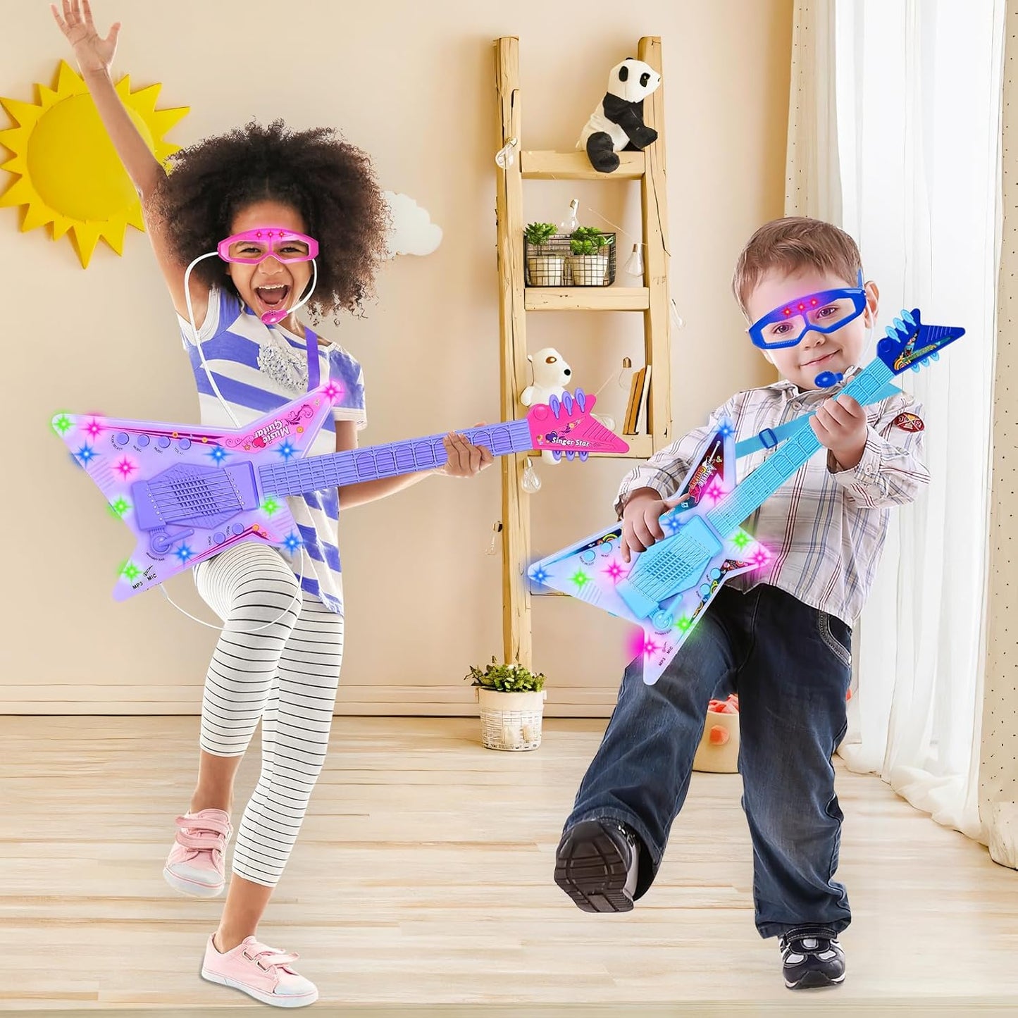 Guitar and Microphone Play Set for Girls,Kids Music Toys,Karaoke Machine with Music&Light,Music Instruments for Toddlers,Educational Toys Gift for Children