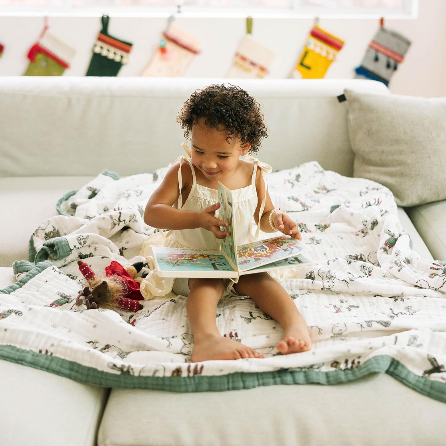 Little Unicorn Premium Quilted Throw | Super Soft, Multi-Layered Muslin XL Blanket| Great for Kids & Families (Snow Day)