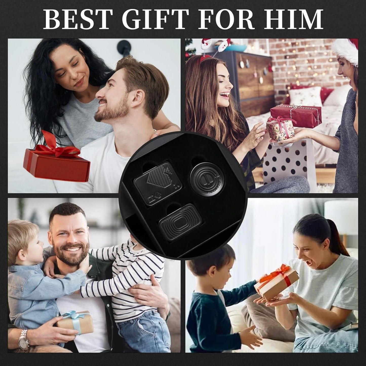 Metal Fidget Toys Gift Pack, Fidget Slider Haptic Coin EDC Fidget Toy for Adults, Home Office Executive Desk Toys Gift for Him, Helps Relieve ADHD/ADD/Autism (Black)