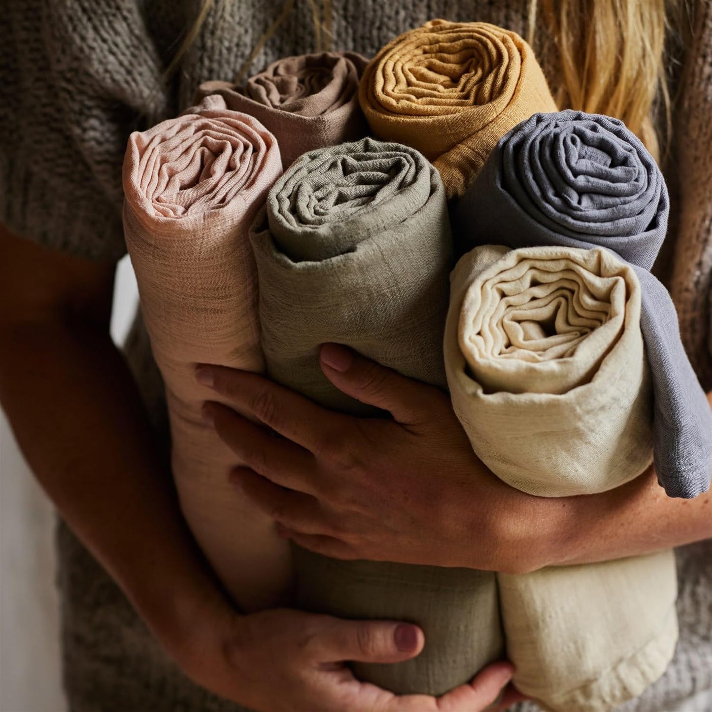 Swaddle - 100% Organic Cotton - Muslin Swaddle Blankets for Newborn, 47" x 47" (Natural Stripe)