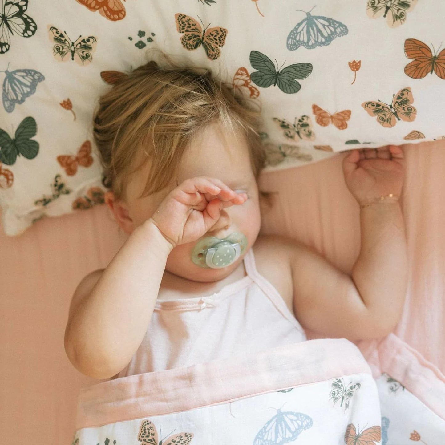 Little Unicorn Standard Pillowcase 2 Pack | Super Soft & Breathable Muslin Fabric | Snug Envelope Closure (Butterflies 2)