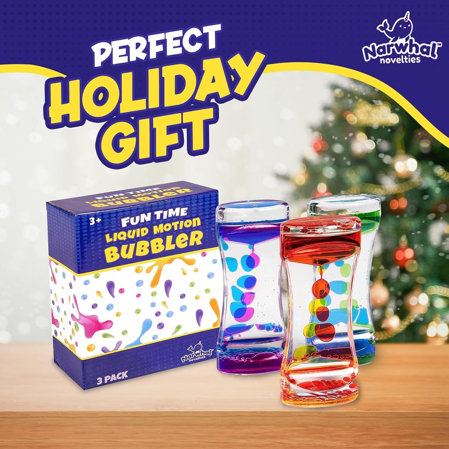 Liquid Motion Bubbler for Kids and Adults - Hourglass Liquid Bubbler/Timer for Sensory Play Toys, Fidget Toy and Stress Management (3 Pack)