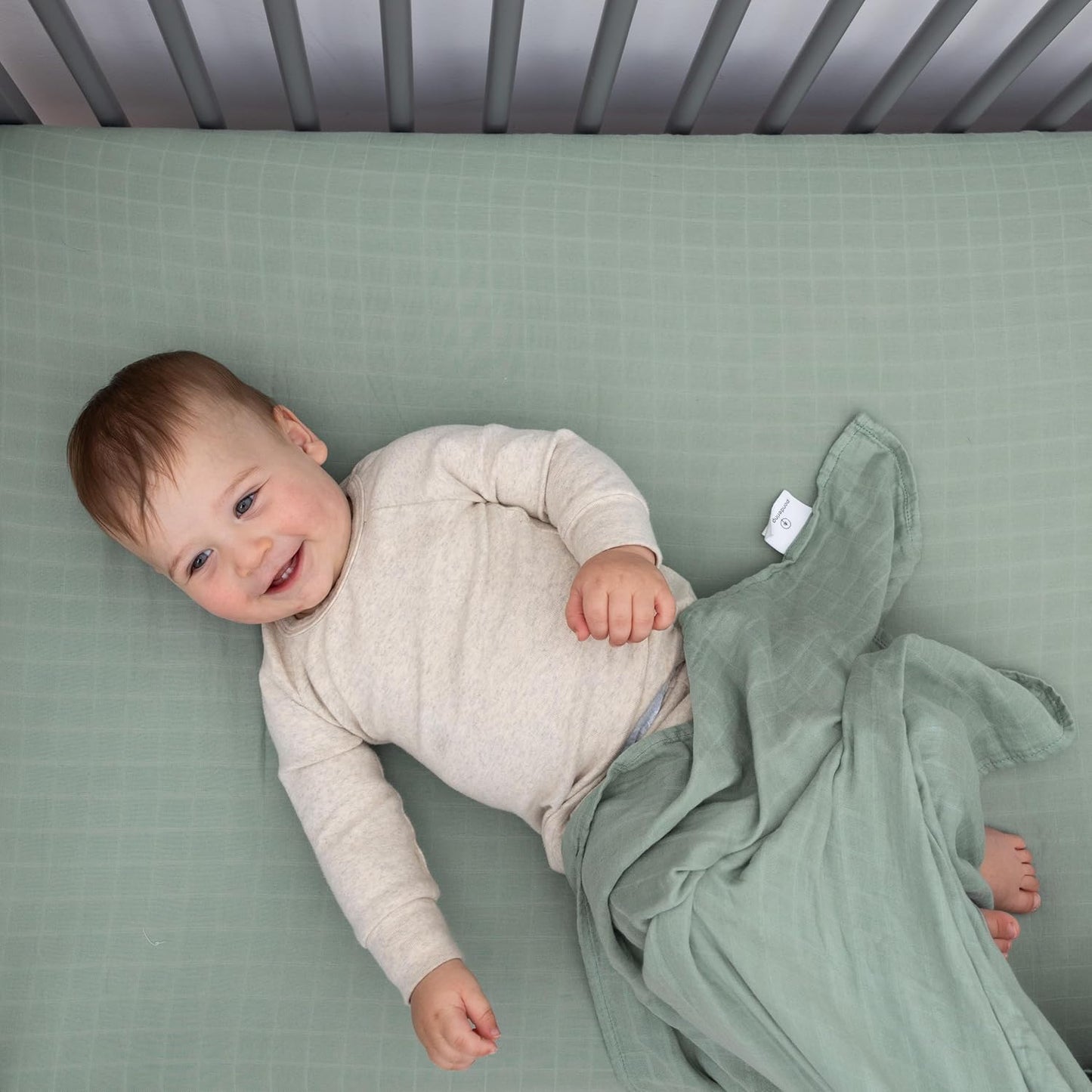 Organic Muslin Fitted Crib Sheet - Organic Crib Sheet for Standard Crib and Toddler Mattresses, Soft and Breathable, Solid Sage Green, Boho Baby, 28โx52โ