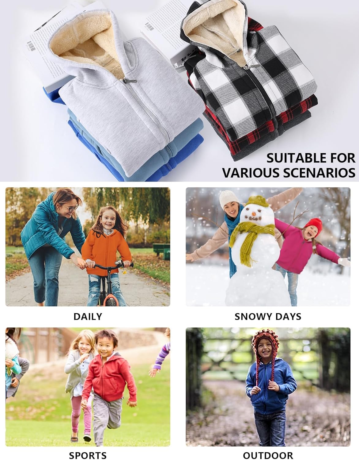 Gihuo Unisex Boy's Girls Winter Warm Sherpa Lined Zip Up Sweatshirt Fleece Jacket Kid's Hoodie Outerwear