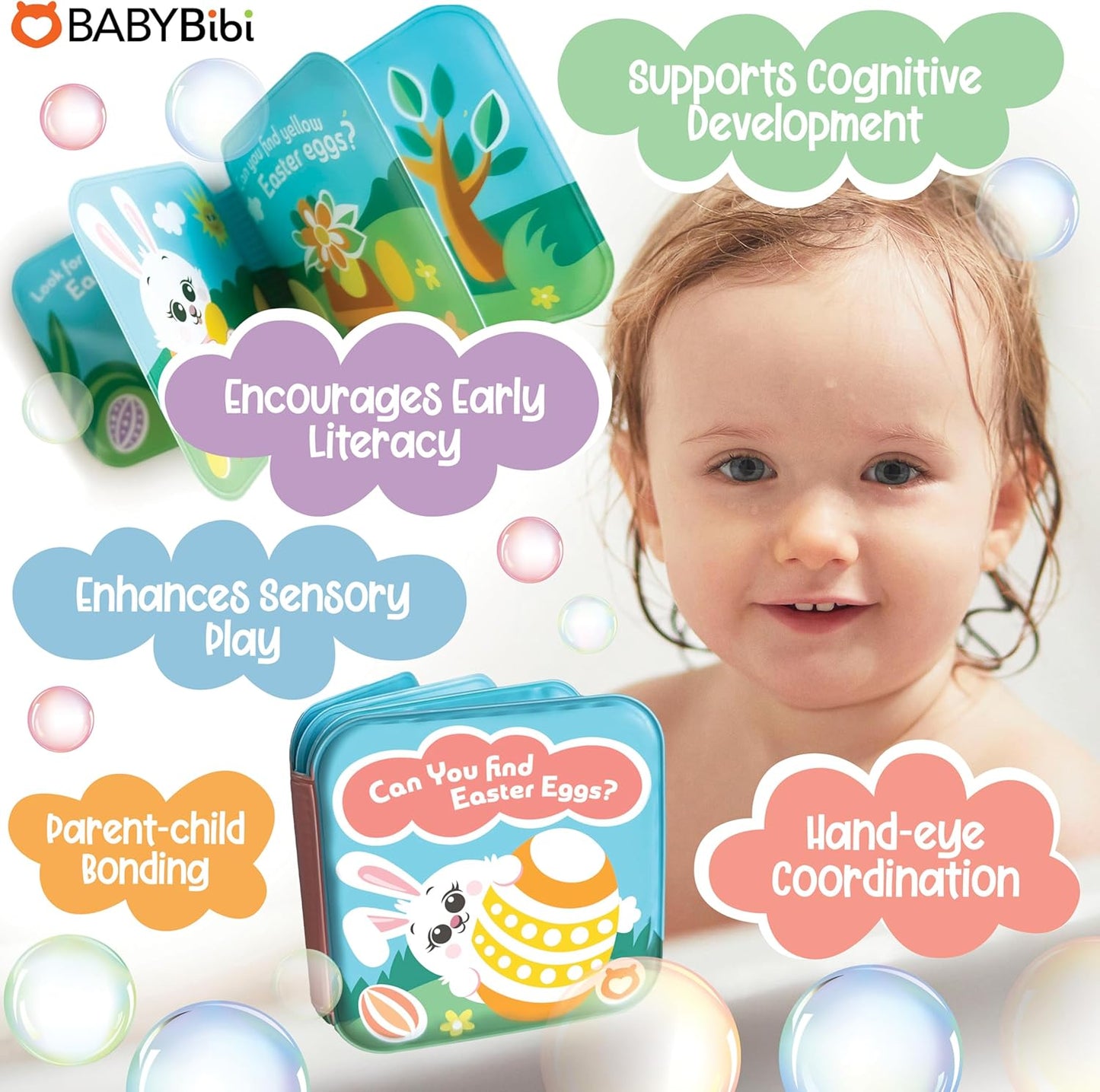 Easter Bath Book Set for Babies & Toddlers – 4 Colorful, Soft, and Waterproof Bath Books with Bunny & Animal Friends – Fun Bath Toys & Basket Stuffers – Perfect for Easter & Baby Showers