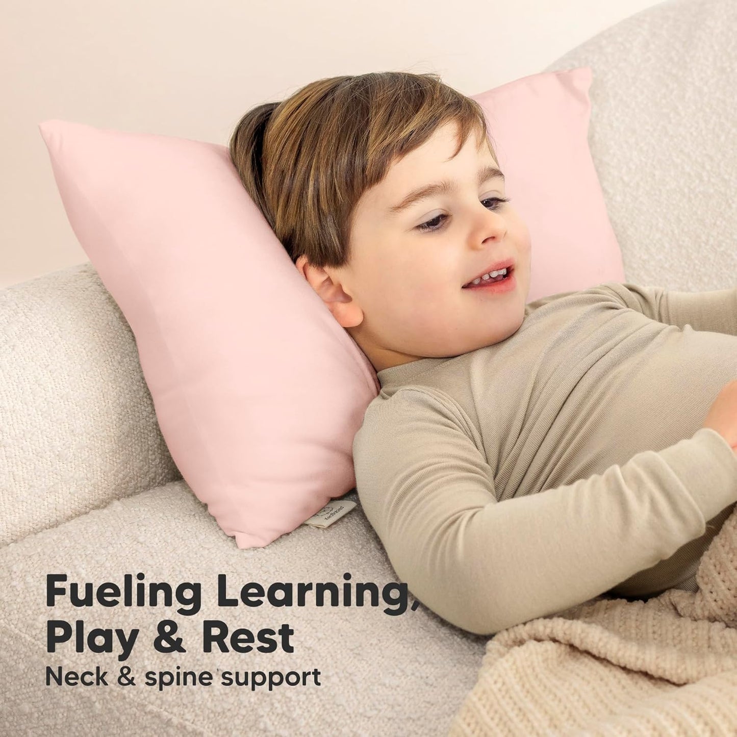 Toddler Pillow with Pillowcase - 13x18 My Little Cuddly Pillow, Viscose Derived From Bamboo Nursery Toddler Pillows for Sleeping, Kids Pillow, Small Travel Pillows, Mini Toddler Bed Pillow (Mist Pink)