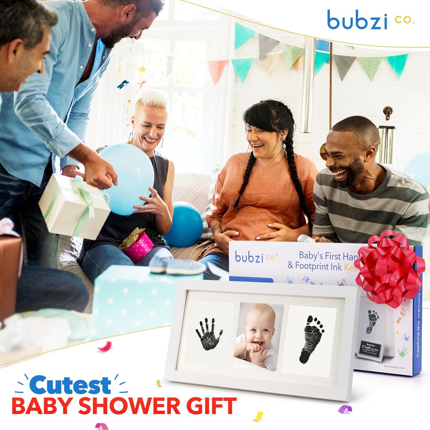 Bubzi Co Baby Handprint Kit & Footprint Photo Frame for Newborn Girls and Boys, Unique Baby Shower Gifts Set for Registry, Memorable Keepsake Decorations for Room Wall or Nursery Decor (White)