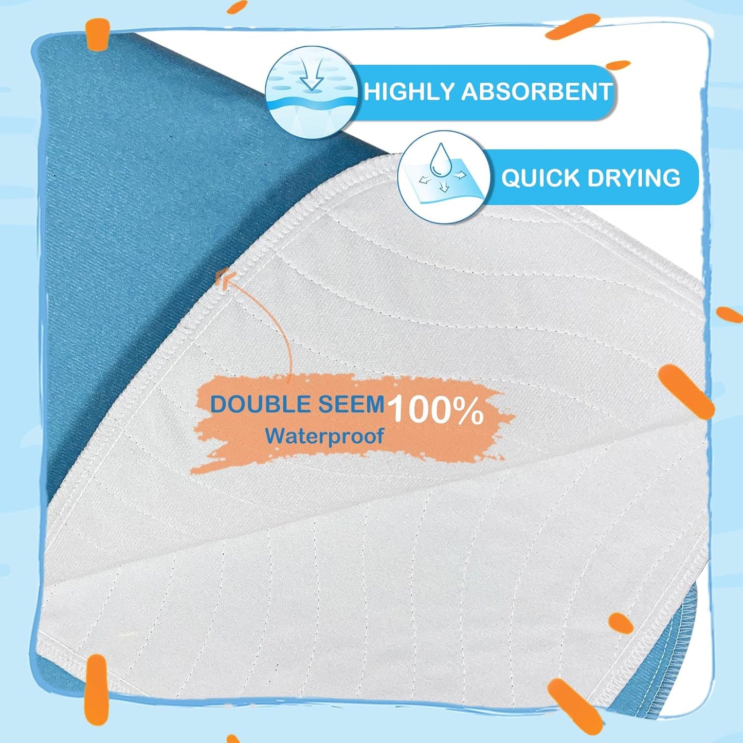 Washable Underpads Incontinence Pads for Kids, Adults, Elderly and Pets,Liquid Absorption Reusable Bedwetting - Waterproof Protective Pad for Bed,Floor Couch, Sofa and Car (2 Pack - 34x52)