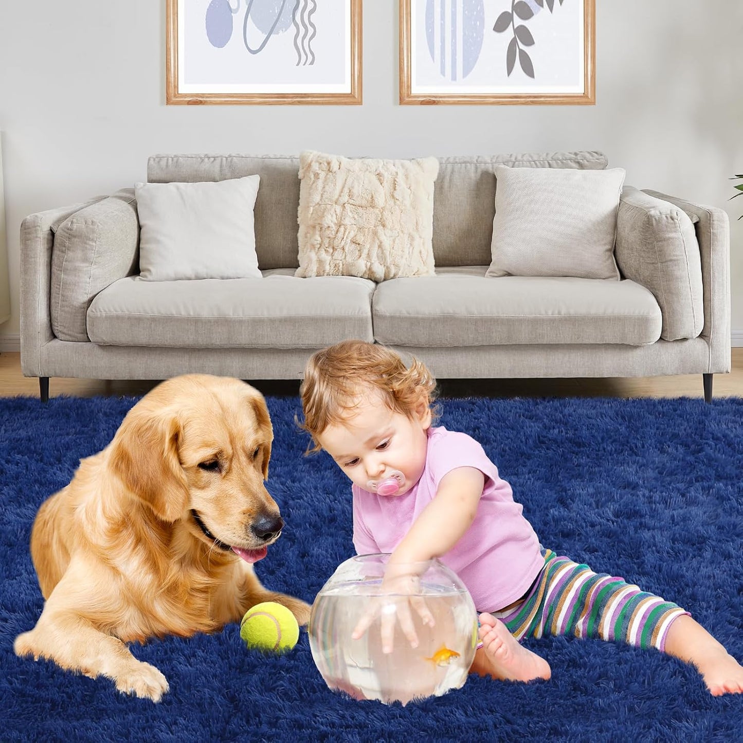 Navy Blue Rug, 4x5.8 Area Rugs for Living Room, Soft Plush Area Rugs for Bedroom, Non-Slip Indoor Carpet for Nursery, Study Room, Playroom