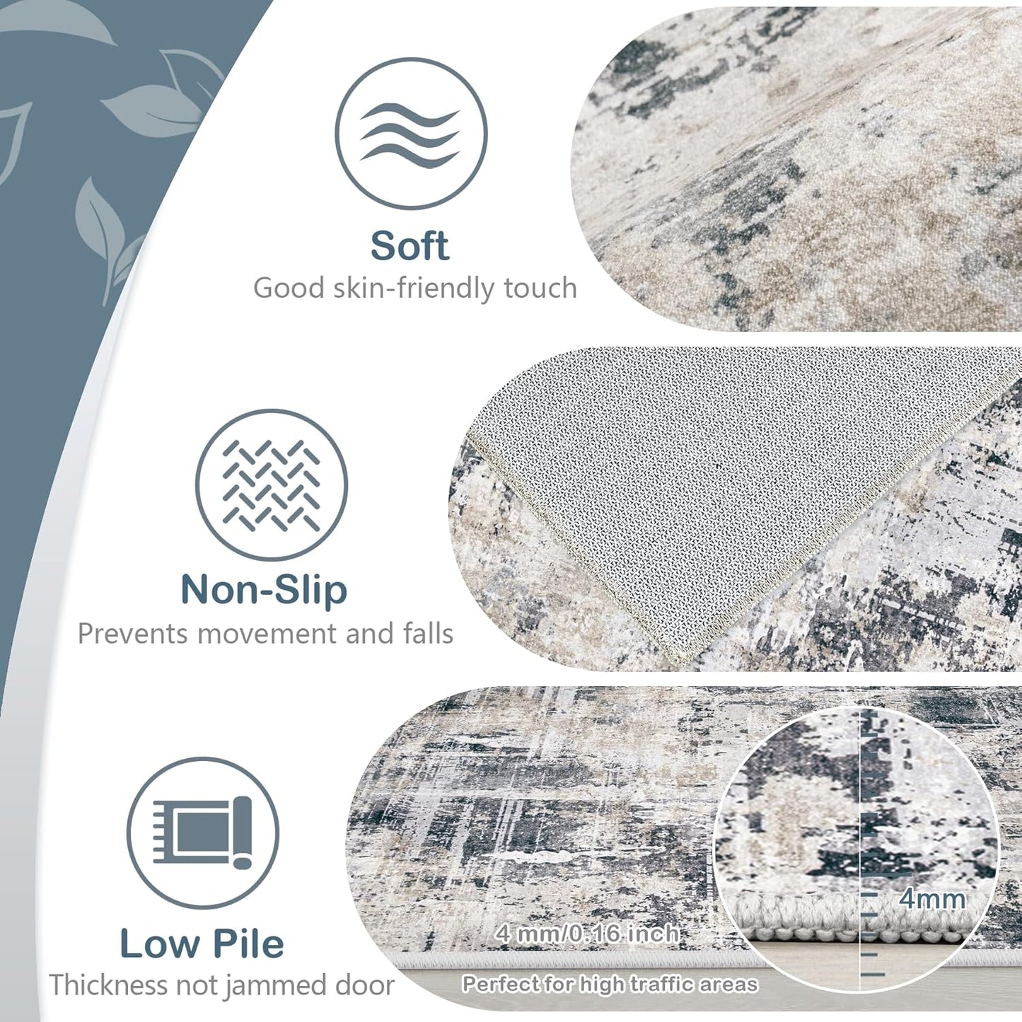 Area Rugs 6x9 Living Room: Washable Rug Modern Abstract Large Rugs Soft Non Slip Neutral Rug Stain Resistant Indoor Carpet for Bedroom Kitchen Dining Room Nursery Home Office Rugs(Black Brown,6'x9')