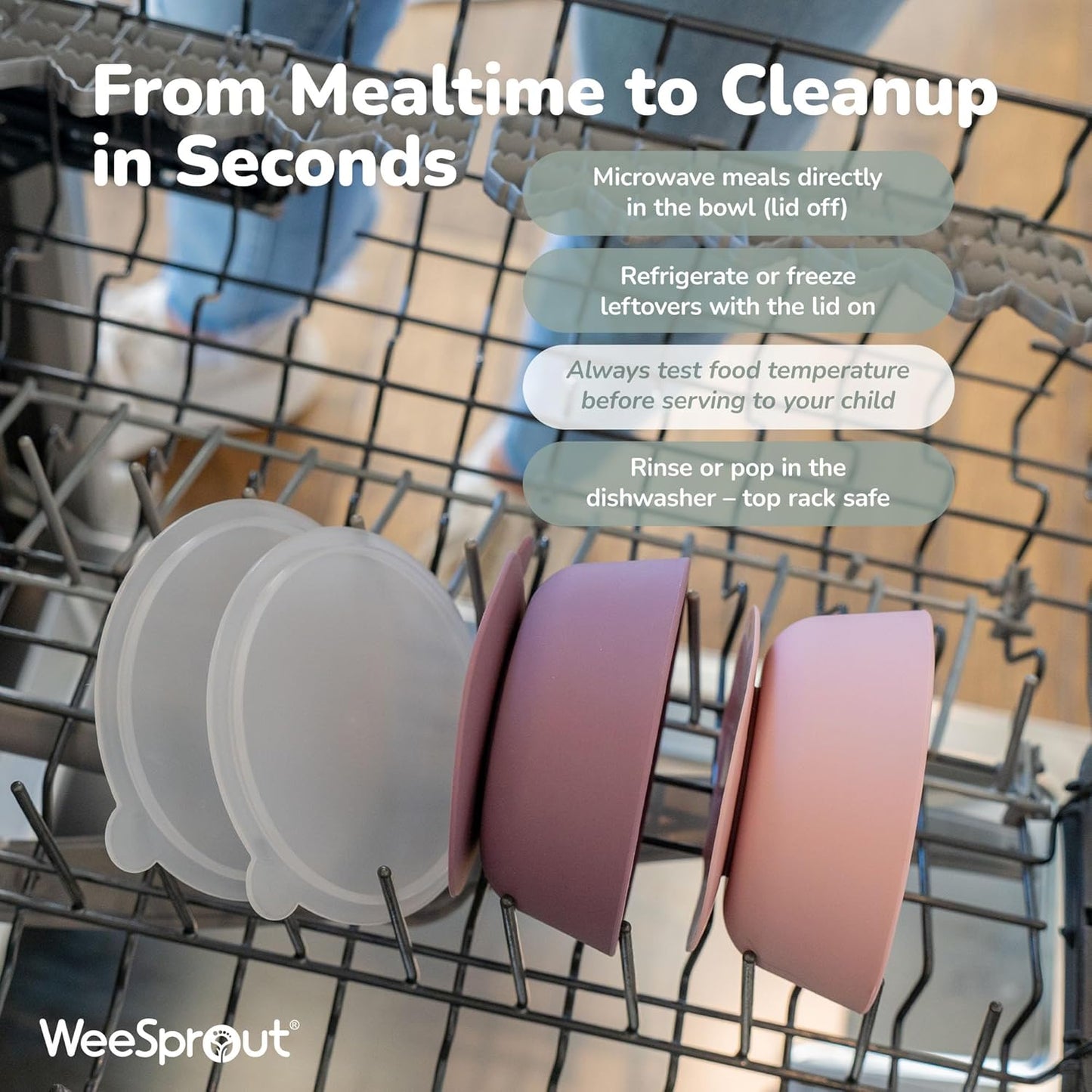 WeeSprout Suction Bowls for Baby & Toddlers (Set of 2) - 100% Silicone w/Plastic Lid - Leak Proof Feeding Supplies - Dishwasher & Microwave Safe Infant Dinnerware w/Extra Strong Base