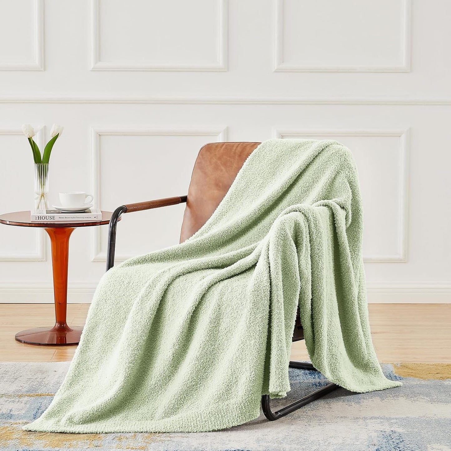 CYMULA Knit Throw Blanket for Mint Green - Super Soft Lightweight Plush Fuzzy Fluffy Cozy Blankets and Throws for Sofa Bed, 50 x 60 inches