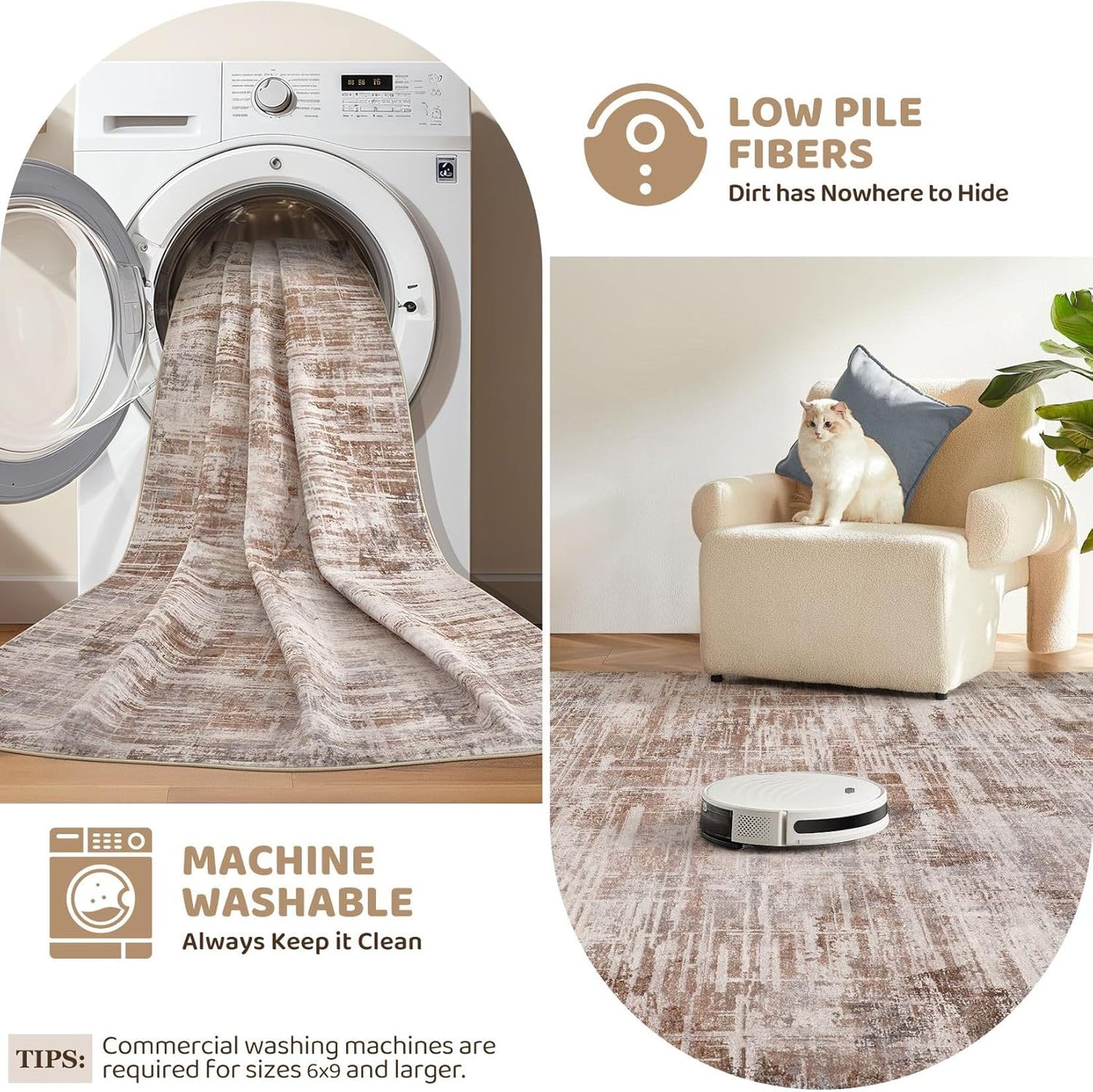 Area Rug for Living Room: 9x12 Washable Neutral Abstract Modern Soft Rugs Non Slip Indoor Floor Stain Resistant Large Carpet for Bedroom Dining Room Office Nursery - Red Brown