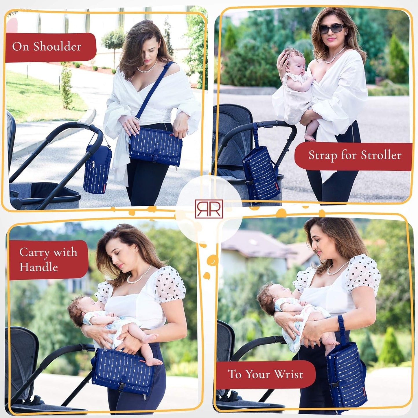 Portable Diaper Changing Pad Waterproof โ B0NUS Insulated Baby Bottle Bag, 2-in-1 Diaper Clutch and Changing Mat, Wipe Clean Portable Changing Pad with Built-in Head Cushion (Dark Blue)