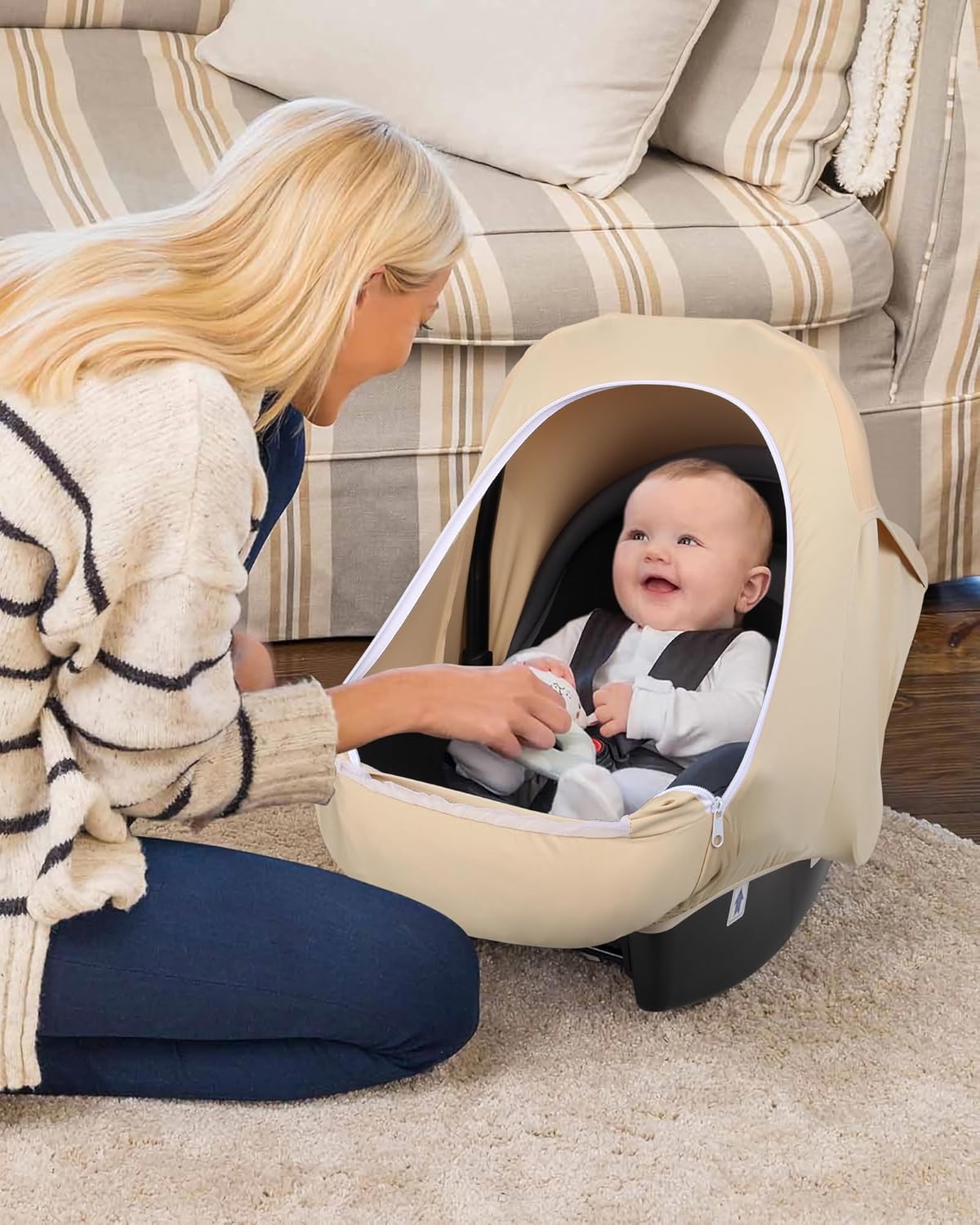 Metplus 2-in-1 Baby Car Seat Canopy, Multi Use Privacy Sun Shade, Protect Baby's Safety with Style, Infant Carrier Covers for Boys & Girls