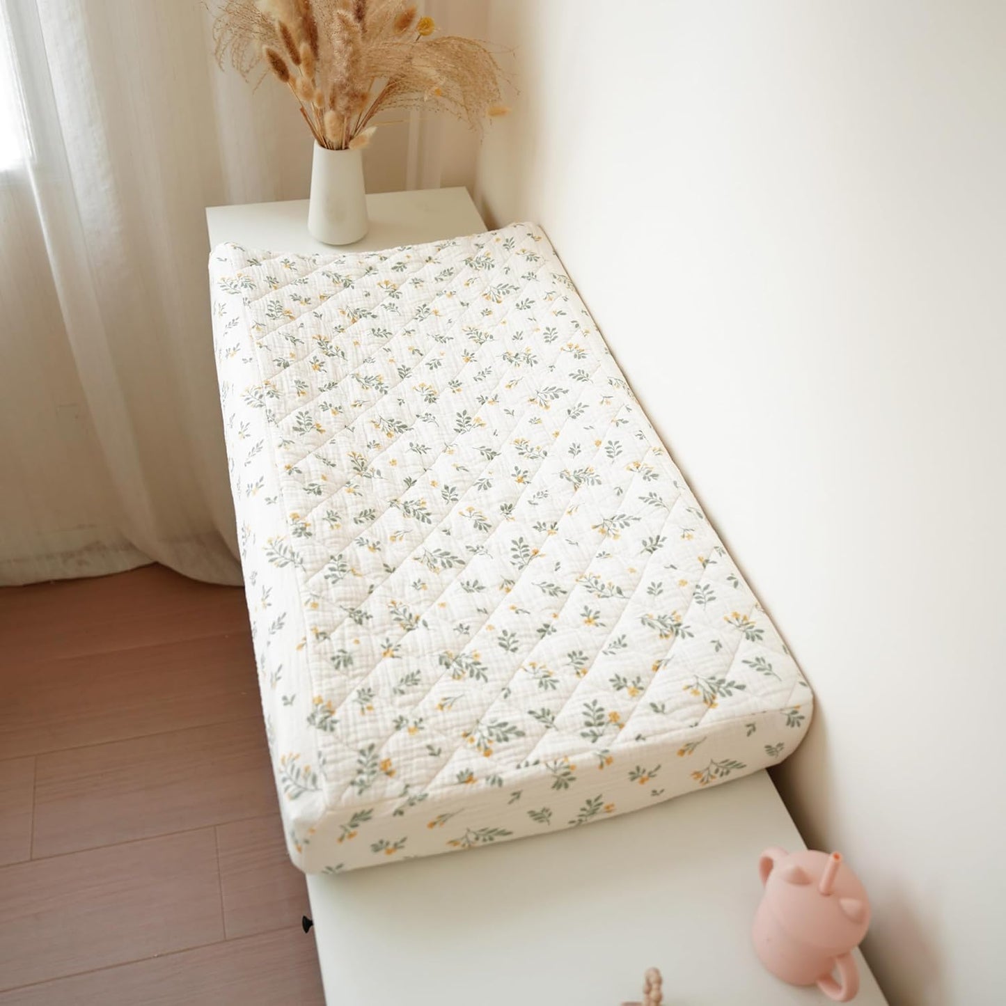 Konssy Waterproof Muslin Changing Pad Cover 2 Pack, Quilted Cotton Fitted Diaper Changing Table Cover, Soft Changing Pad Sheets for Girls Boys (Leafy,Green)