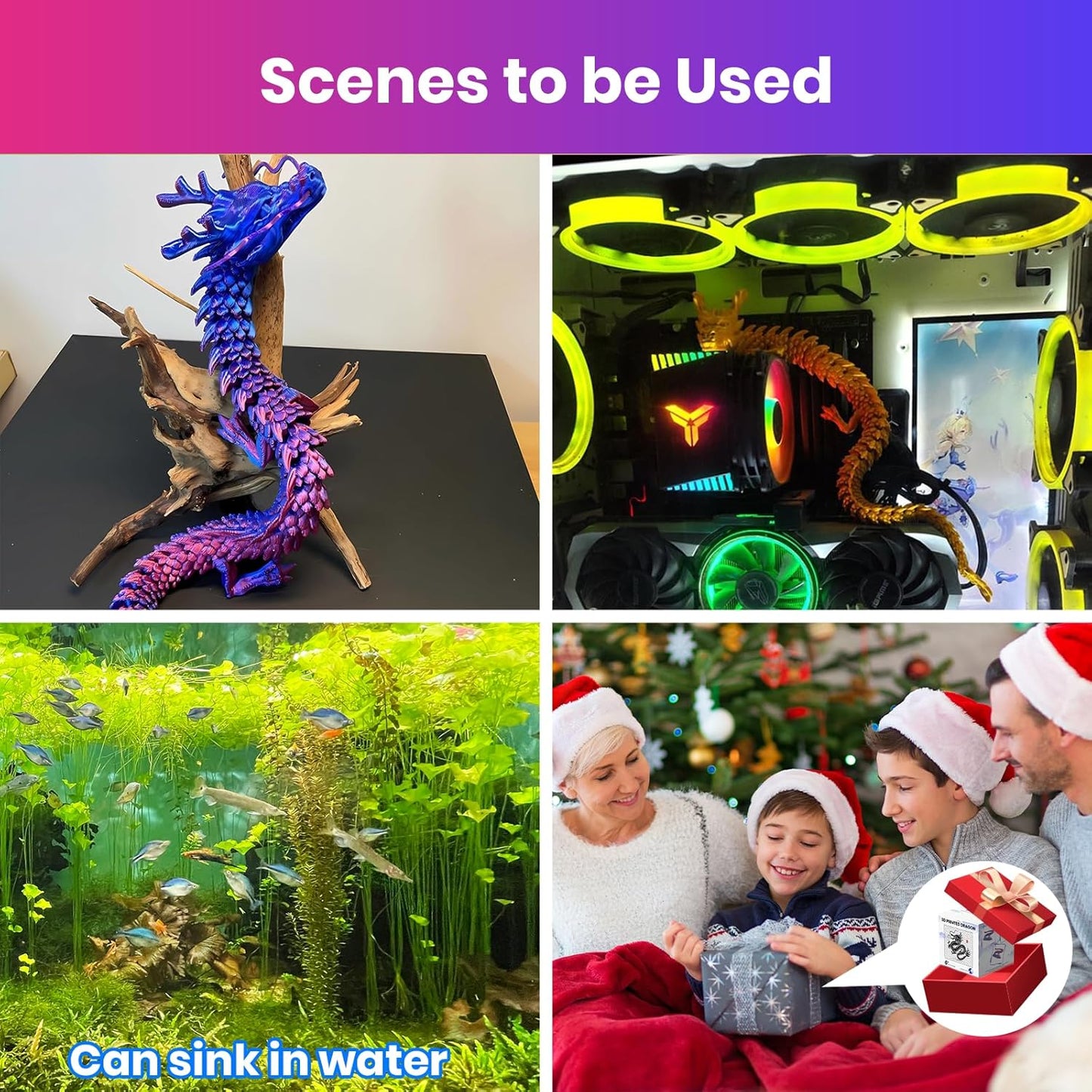 3D Printed Dragon,Chinese Dragon,Dragon Statue,Fidget Toys ,18 in,Fidget Toys for Autism/ADHD,3D Printed Present Toy, Executive Desk Toys,Home Office Decor