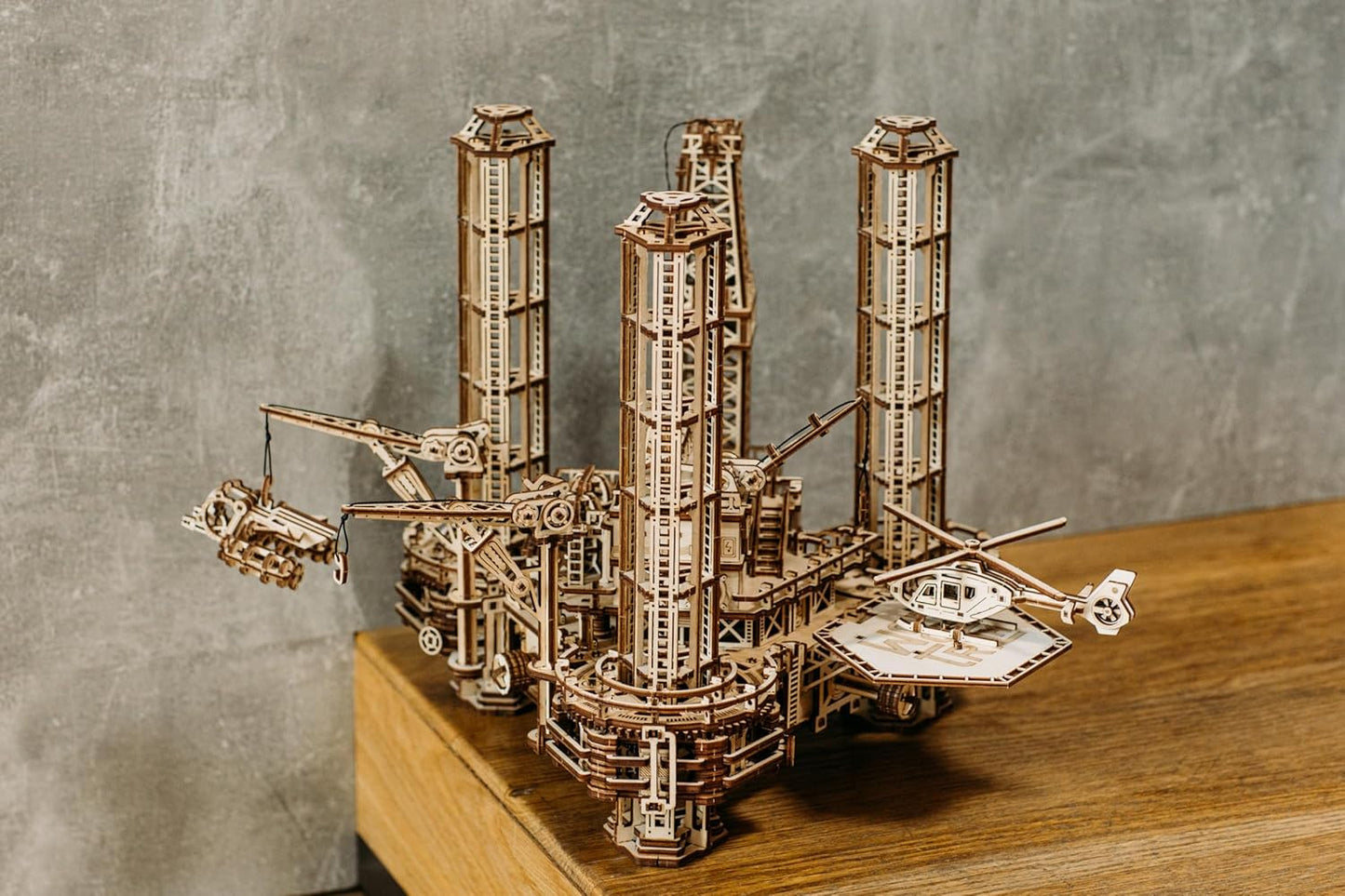 Wood Trick Offshore Rig Platform Wooden 3D Puzzles for Adults and Kids to Build - Interactive Movable Platform - Wooden Models Engineering DIY Project Mechanical 3D Wooden Puzzles Model Kits for Adult