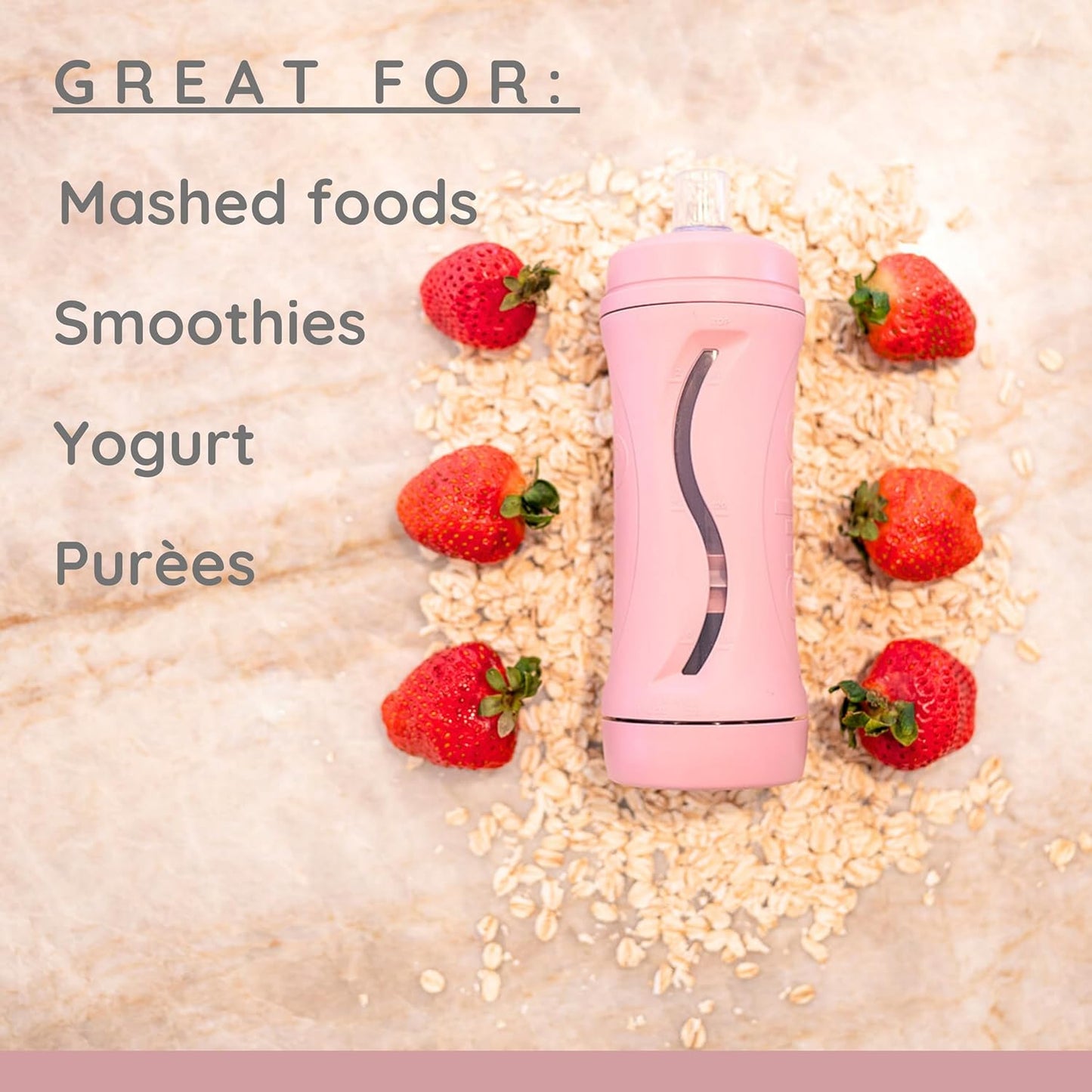 Subo Baby Food Bottle | No Mess Baby Toddler Self Feeder | Squeeze Free Design for Purees, Smoothies, Yogurt, Oatmeal, or Thickened Liquids | Reusable Silicone Washable Cup (Rose)