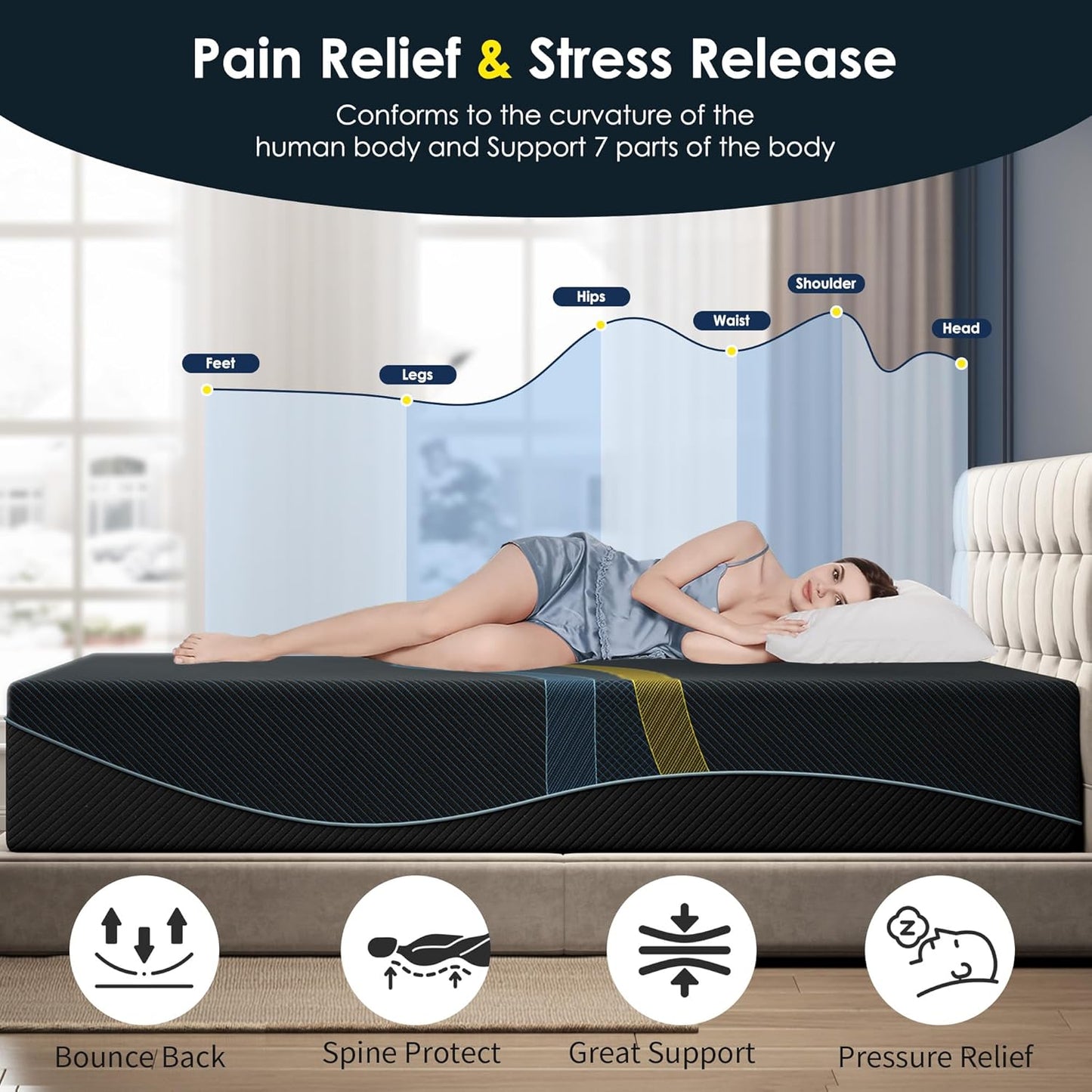 12 inch King Mattress Multi-Layer Memory Foam Mattress - Medium Firmness with Bamboo Charcoal & Green Tea Infusion