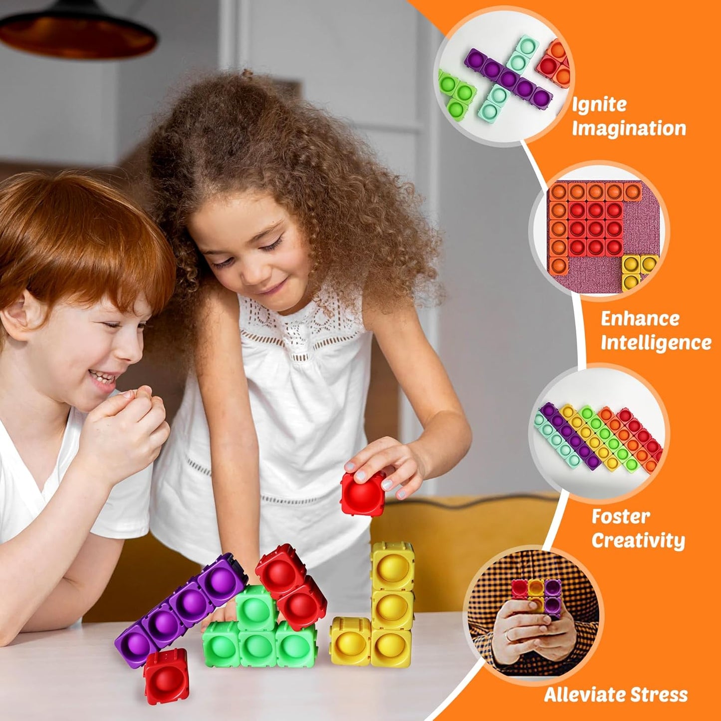 Giant Pop Blocks Bubble Premium Silicone Pop Fidget Blocks for Endless Joy and Education - Vibrant Pop Blocks for Imaginative Play and Puzzle Games-Toy Gift for Kids (36PCS)