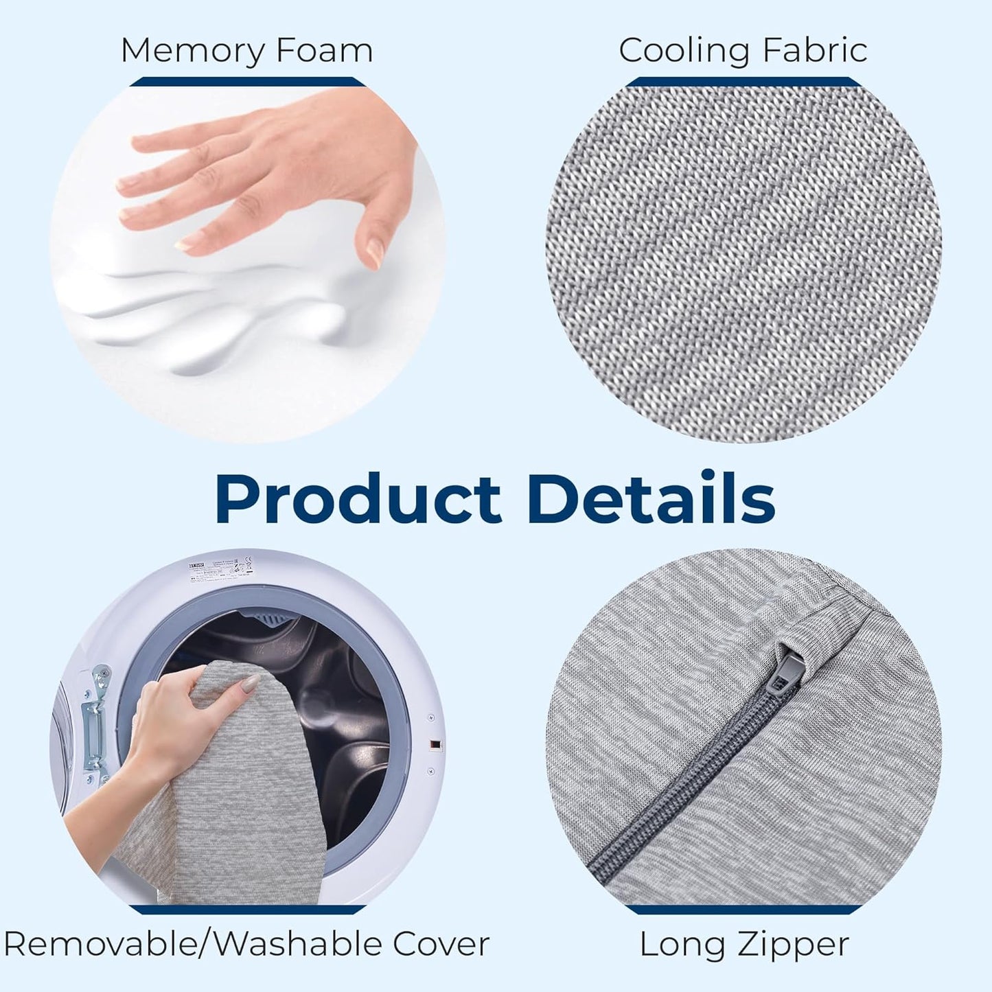 5 STARS UNITED Knee Pillow for Side Sleepers - Hip Pain Relief - Cooling Cover - Memory Foam Leg Cushion for Side Sleeping - Between Legs Pillow for Sciatica & Lower Back Pain, Arctic Gray