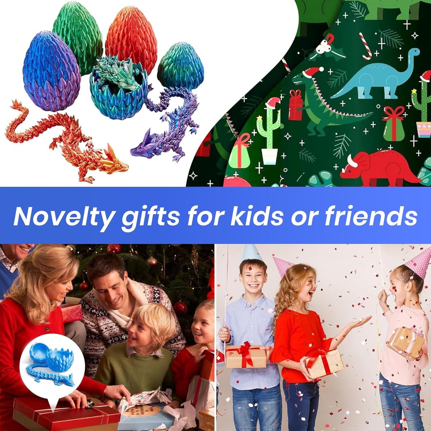 Dragon Egg,15 inchs Crystal Dragon,Articulated Dragon, Fidget Toys for Autism/ADHD,3D Printed Gift Toy, Executive Desk Toys,Home Office Decor (Luminous Blue)