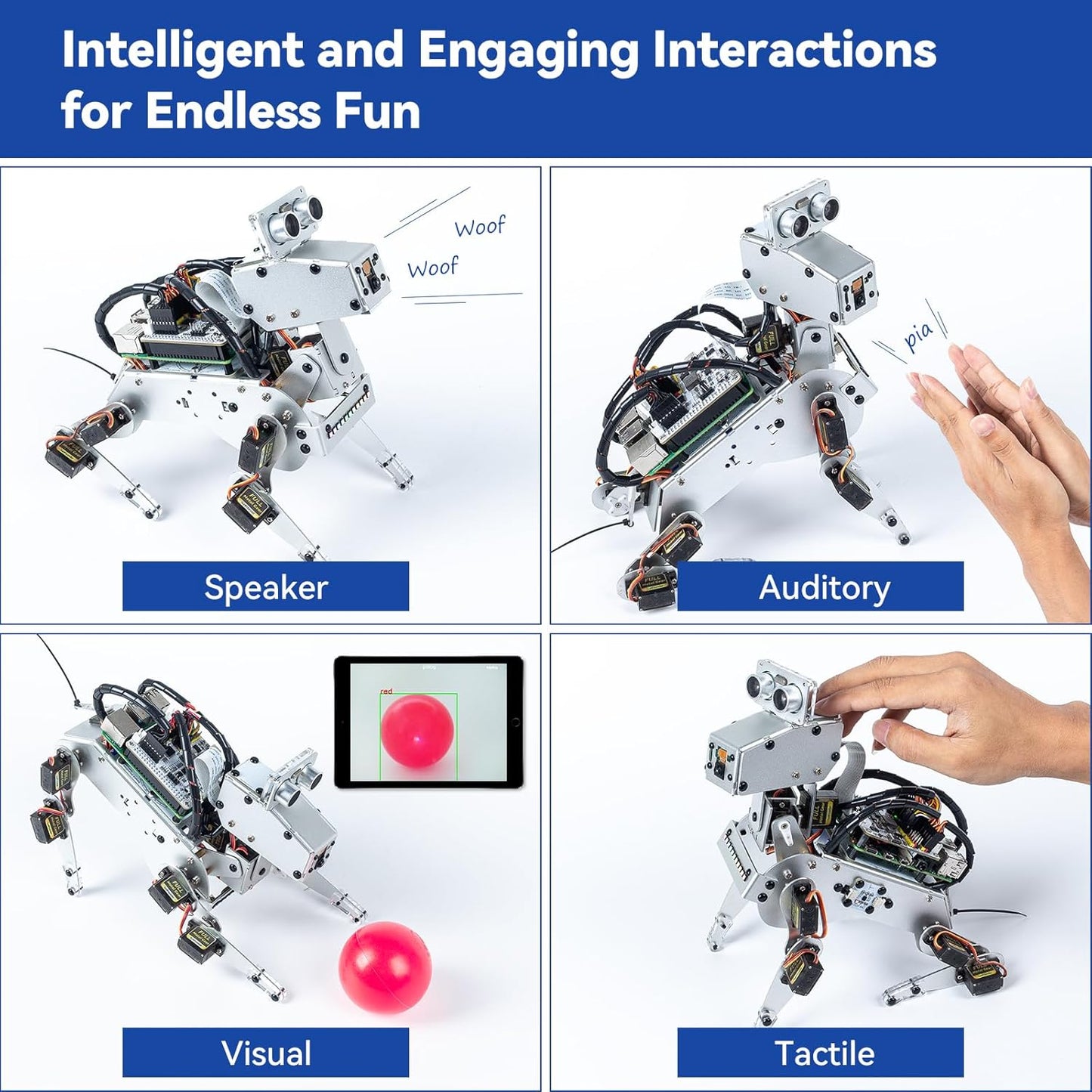 SunFounder PiDog AI Robot Dog Kit for Raspberry Pi 5/4/3B+/3B/Zero 2W, ChatGPT-4o Enabled with Voice Command & Video Recognition, App Control, FPV, 12 Servos, Gyroscope, Camera, Mic (RPI NOT Included)