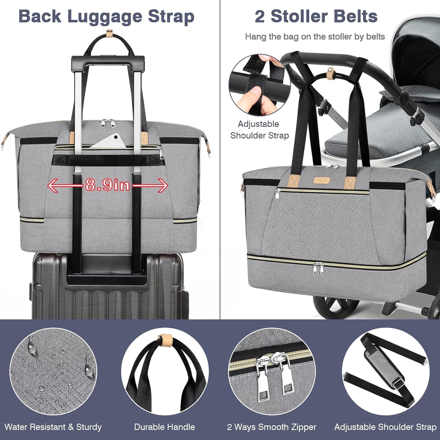 ITIEZY Diaper Bag Tote for Baby - Large Mommy Bag with Portable Changing Pad Pacifier Case, Hospital Bags Travel Baby Bag