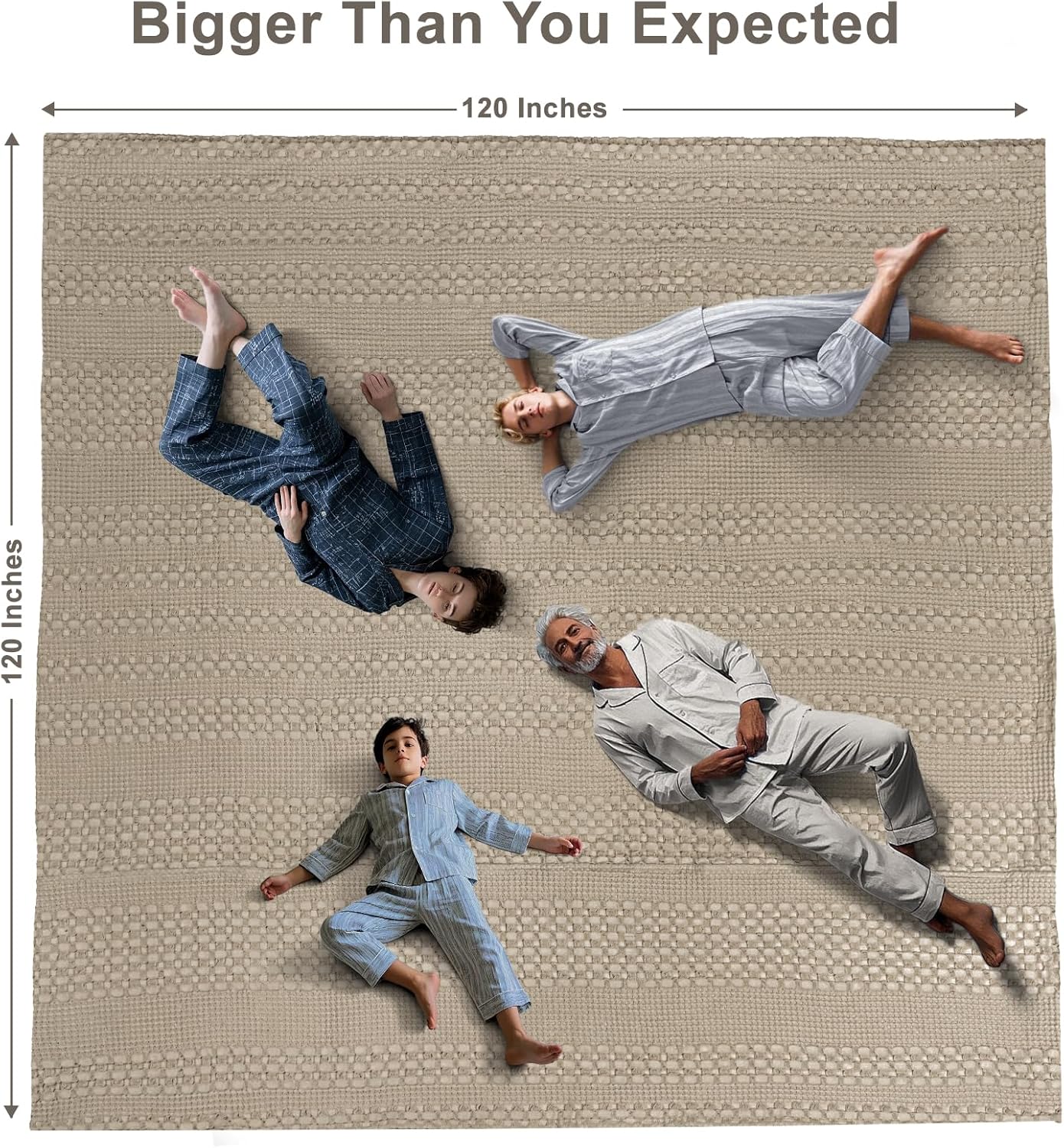 PHF 100% Cotton Waffle Blanket Oversized King 120"x120", Lightweight Breathable Extra Large 10'x10' Summer Blankets for Bed, Giant Big Luxury Aesthetic Woven Bedding for Home Decor, Simply Taupe