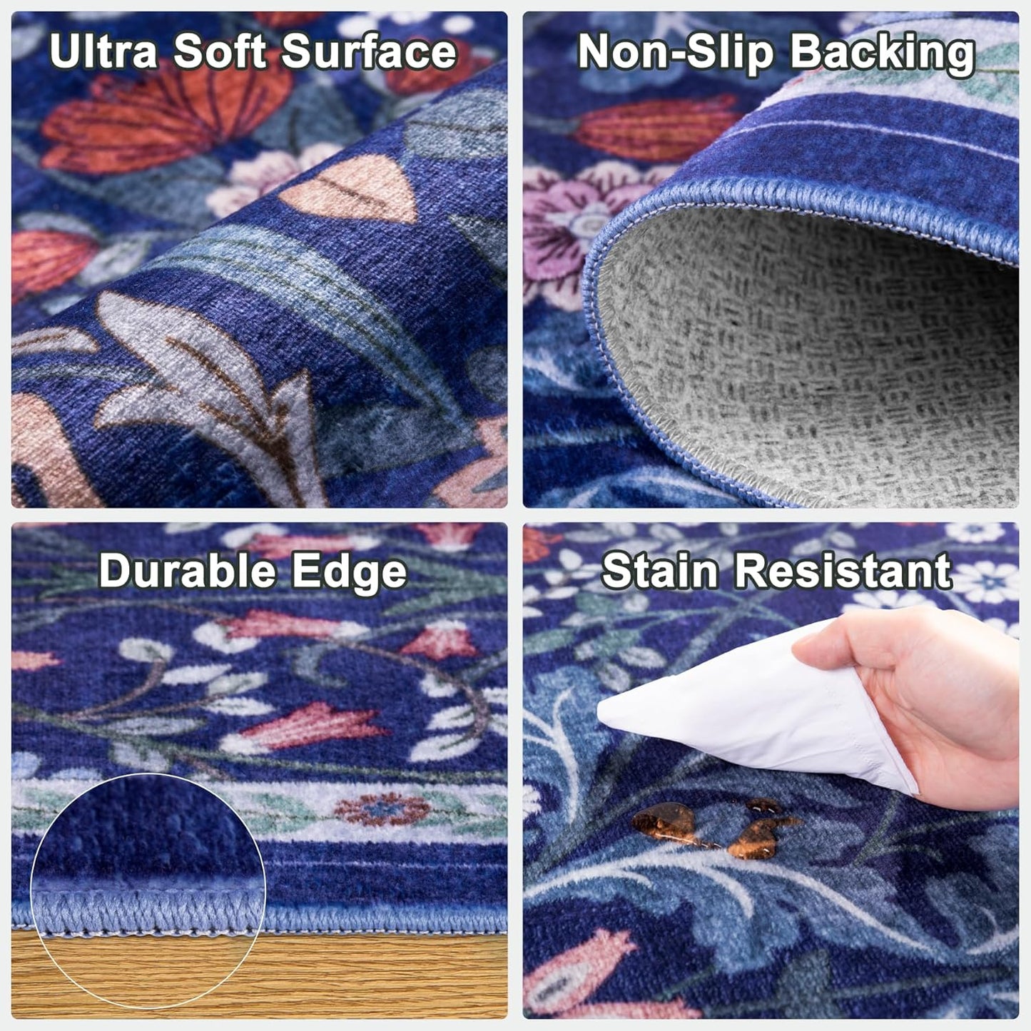 10x12 Area Rugs for Living Room: Floral Washable Rug Vintage Large Soft Boho Non-Slip Carpet Indoor Floor Stain Resistant Low Pile Carpets for Bedroom Dining Room Farmhouse Nursery Hallway Home Office