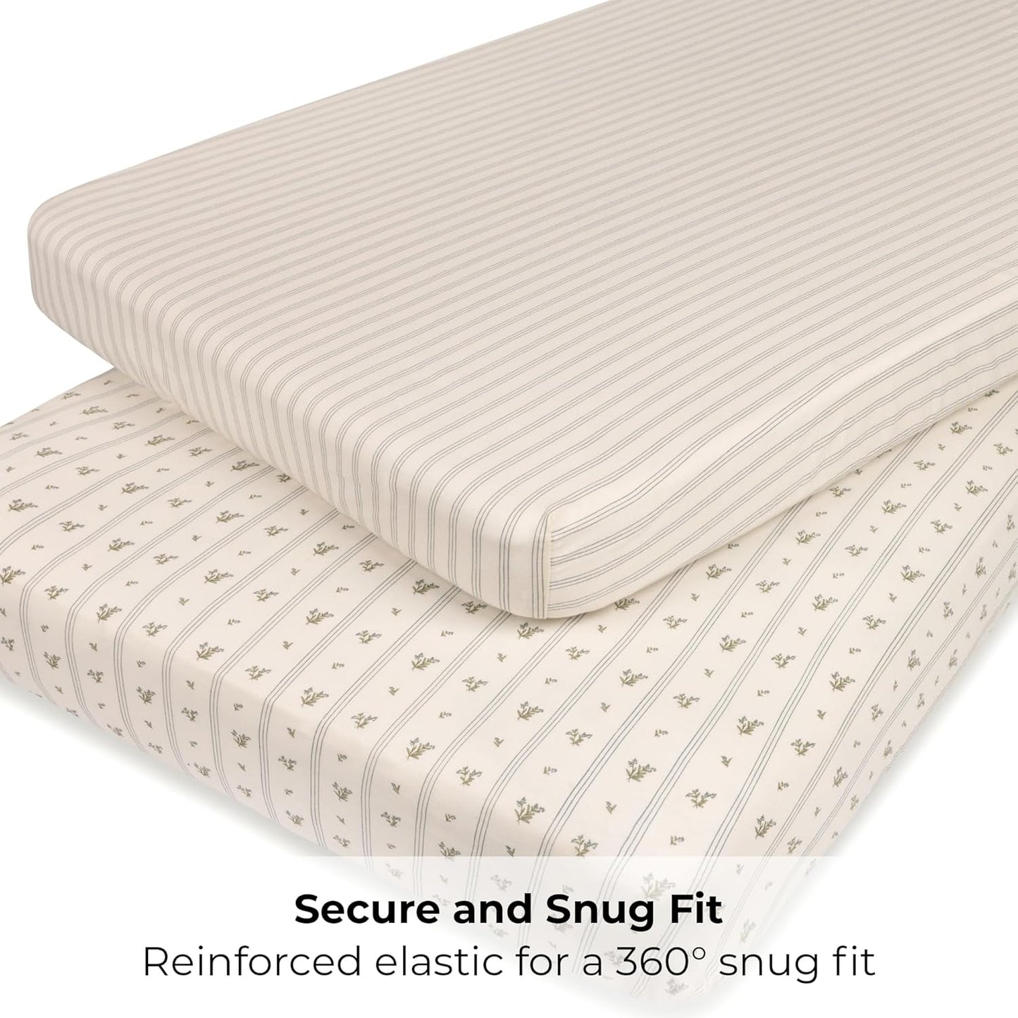 Ely's & Co. Pack and Play Sheets, for Mini/Portable Crib, 2 Pack Fitted Playpen Play Yard Sheet Set Compatible with Graco Pack n Play, for Baby Boys, 100% Cotton, 38”x24”x5” Blue Linear Berry Leaf