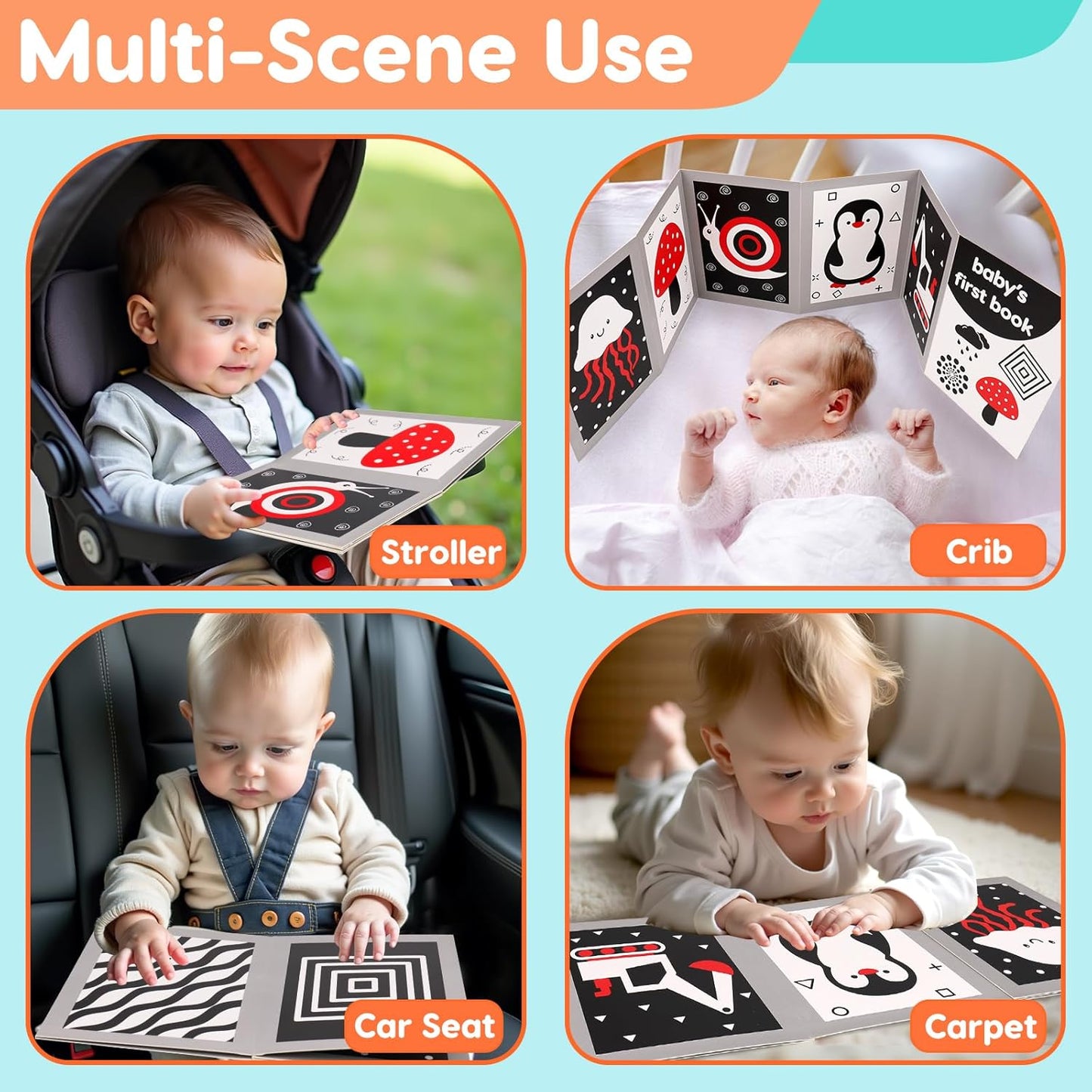 Black and White High Contrast Baby Books Flash Cards Tummy Time Mirror Toys Newborn Toys 0 6 Months Brain Development Infant Stimulating Sensory Toy 0-3 3-6 2 4 5 Months old Baby Boy Girl Shower Gifts