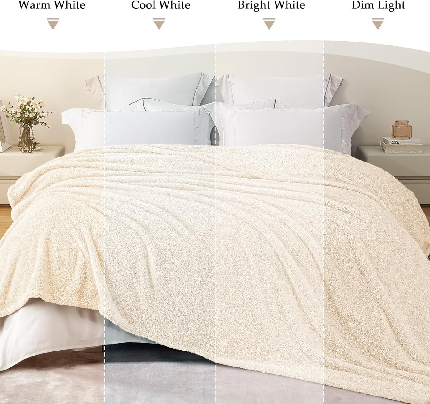 Exclusivo Mezcla Fleece Blanket for Couch, Soft and Cozy Twin Blankets for Women Men Girls Kids, Suitable for All Seasons, White, 60x80 Inches