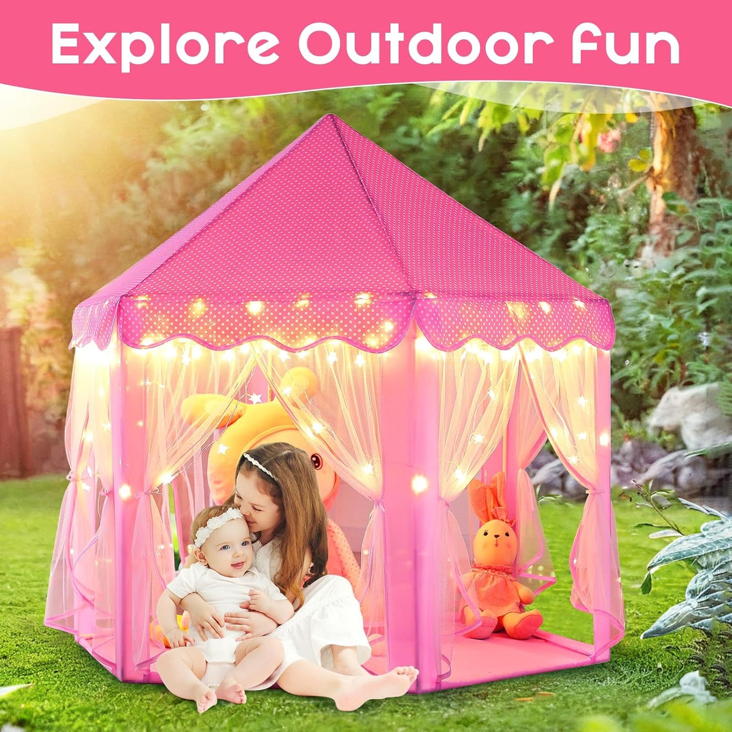 Monobeach Princess Tent Girls Large Playhouse Kids Castle Play Tent with Star Lights Toy for Children Indoor and Outdoor Games, 55'' x 53'' (DxH)