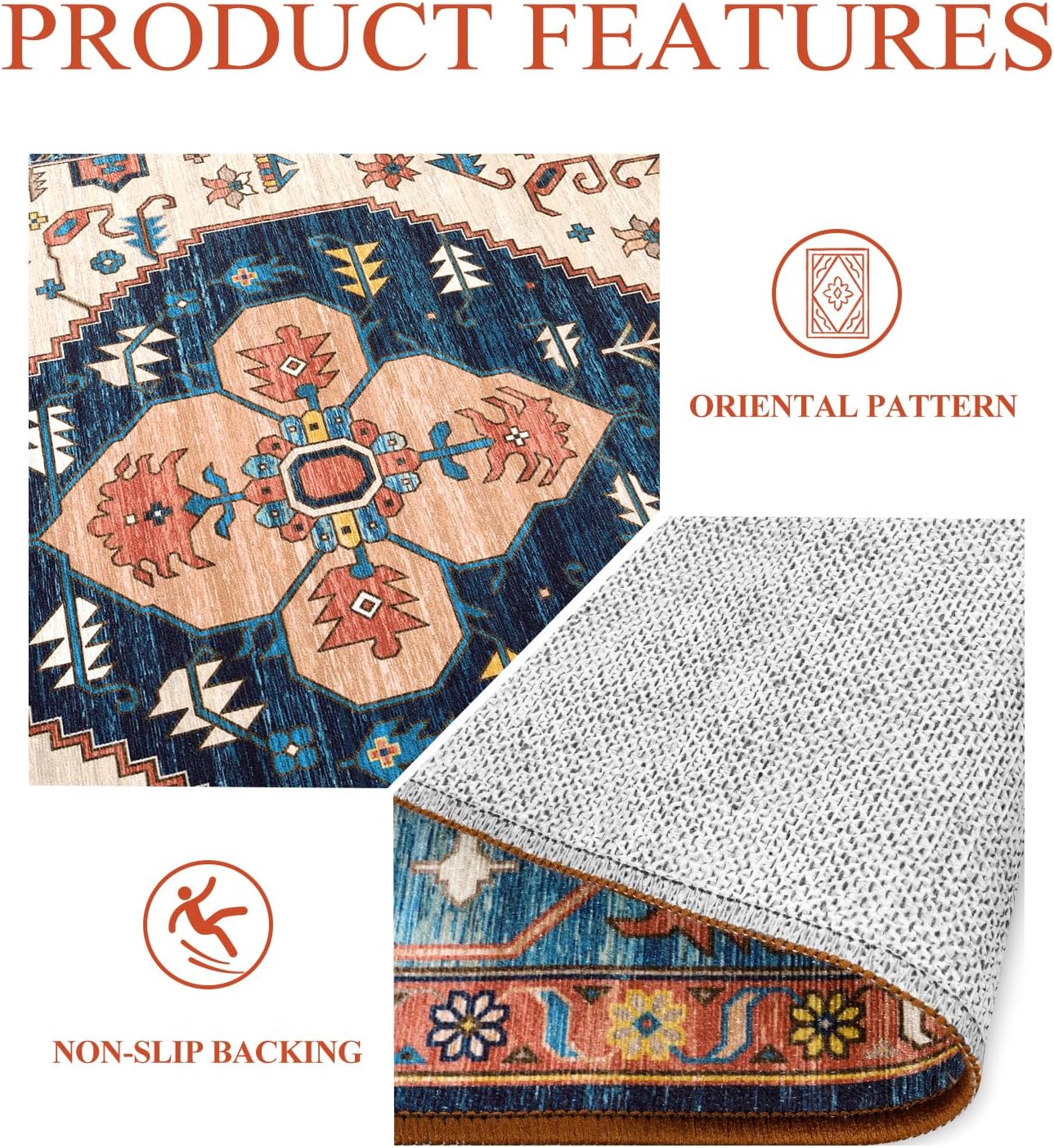 Lahome Boho 2x5 Hallway Runner Rug - Non-Slip Low-Pile Kitchen Washable Runner Oriental Distressed Throw Bathroom Rug Carpet for Entrance Bedroom Laundry Room