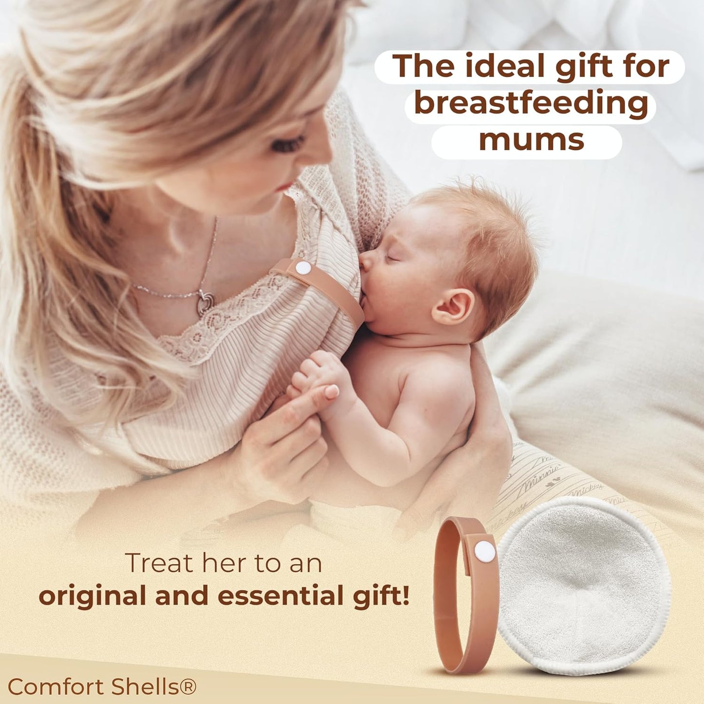 Comfort Shellsยฎ Reusable Nursing Pads โ 14 Pack Ultra Soft Breast Pads + Laundry Bag + Nursing Clip Bracelet โ Washable, Hypoallergenic โ Absorbs Breast Milk Leaks