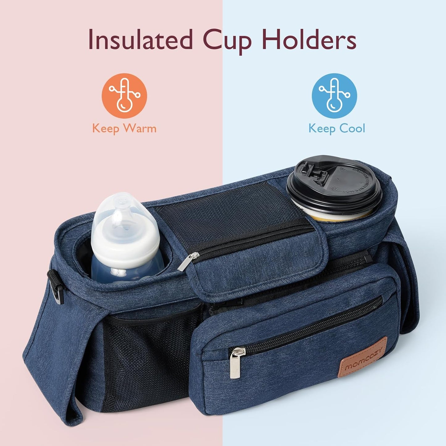 Momcozy Universal Stroller Organizer with Insulated Cup Holder Detachable Phone Bag & Shoulder Strap, Fits for Stroller like Uppababy, Baby Jogger, Britax, BOB, Umbrella and Pet Stroller