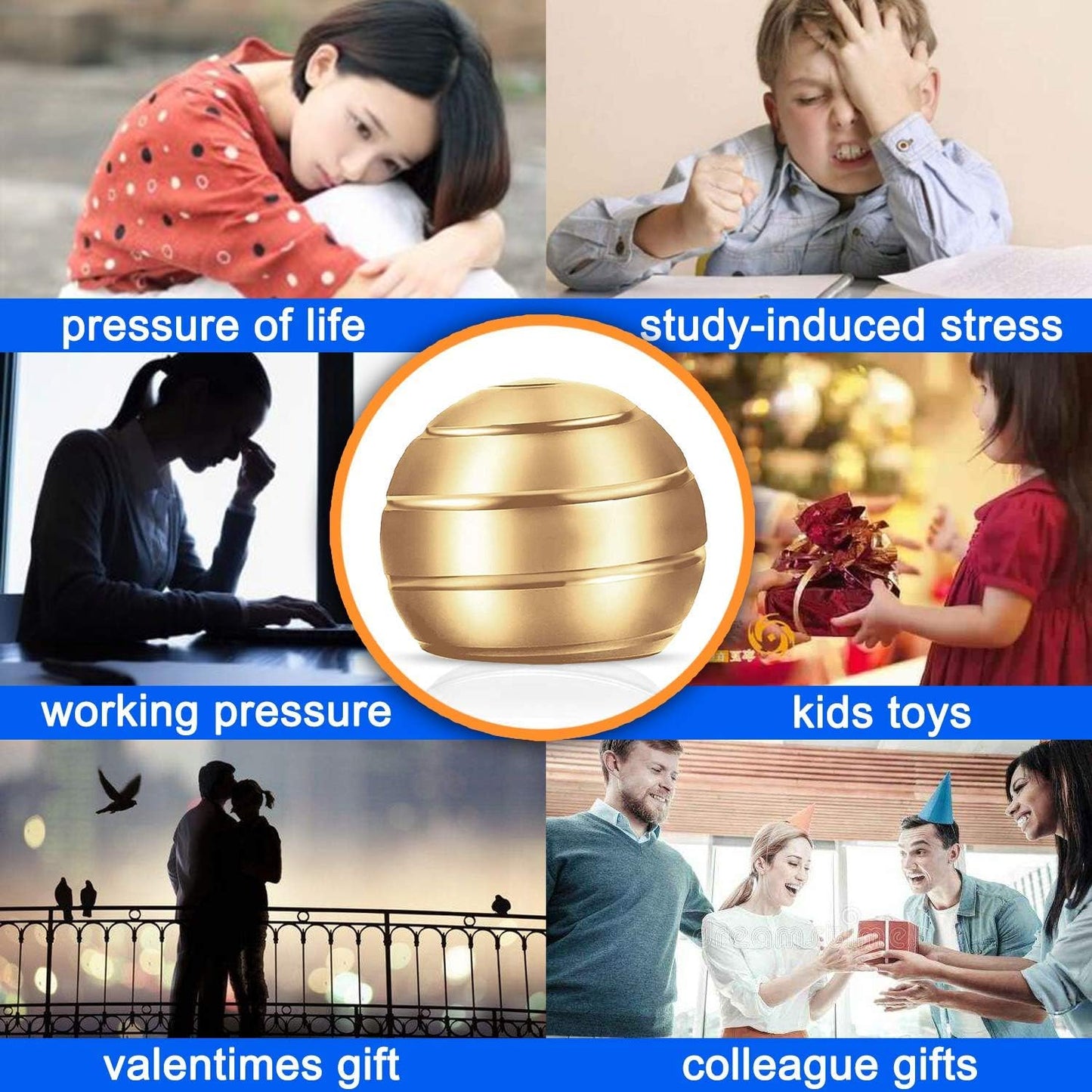 Kinetic Desk Toy,Optical Illusion Metal Fidget Spinning Ball,Office Executive Stress Relief Spinner Toys for Adults & Kids