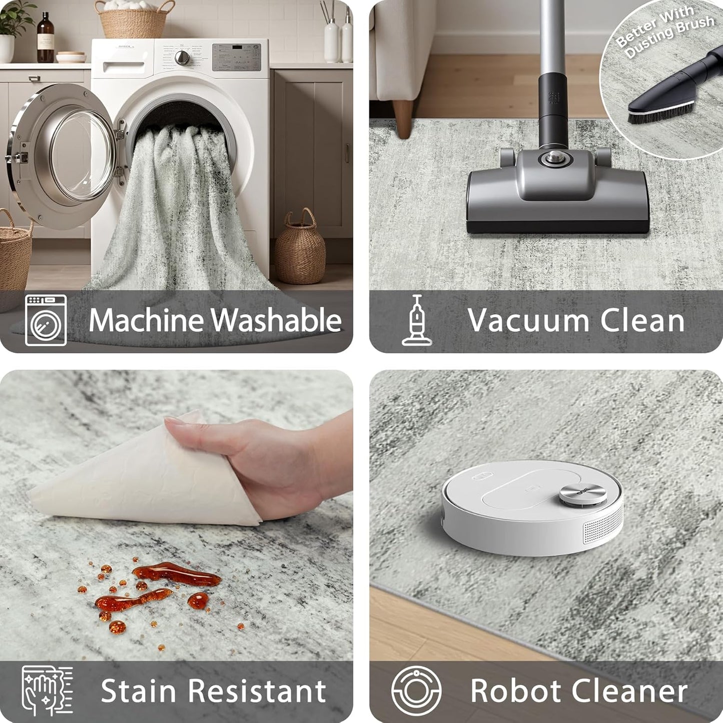 Area Rugs 8x10 Living Room Rugs: Large Modern Abstract Washable Rug with Non-Slip Backing, Thin Carpet for Dining Room Table Bedroom Nursery Indoor Home Office-Gray