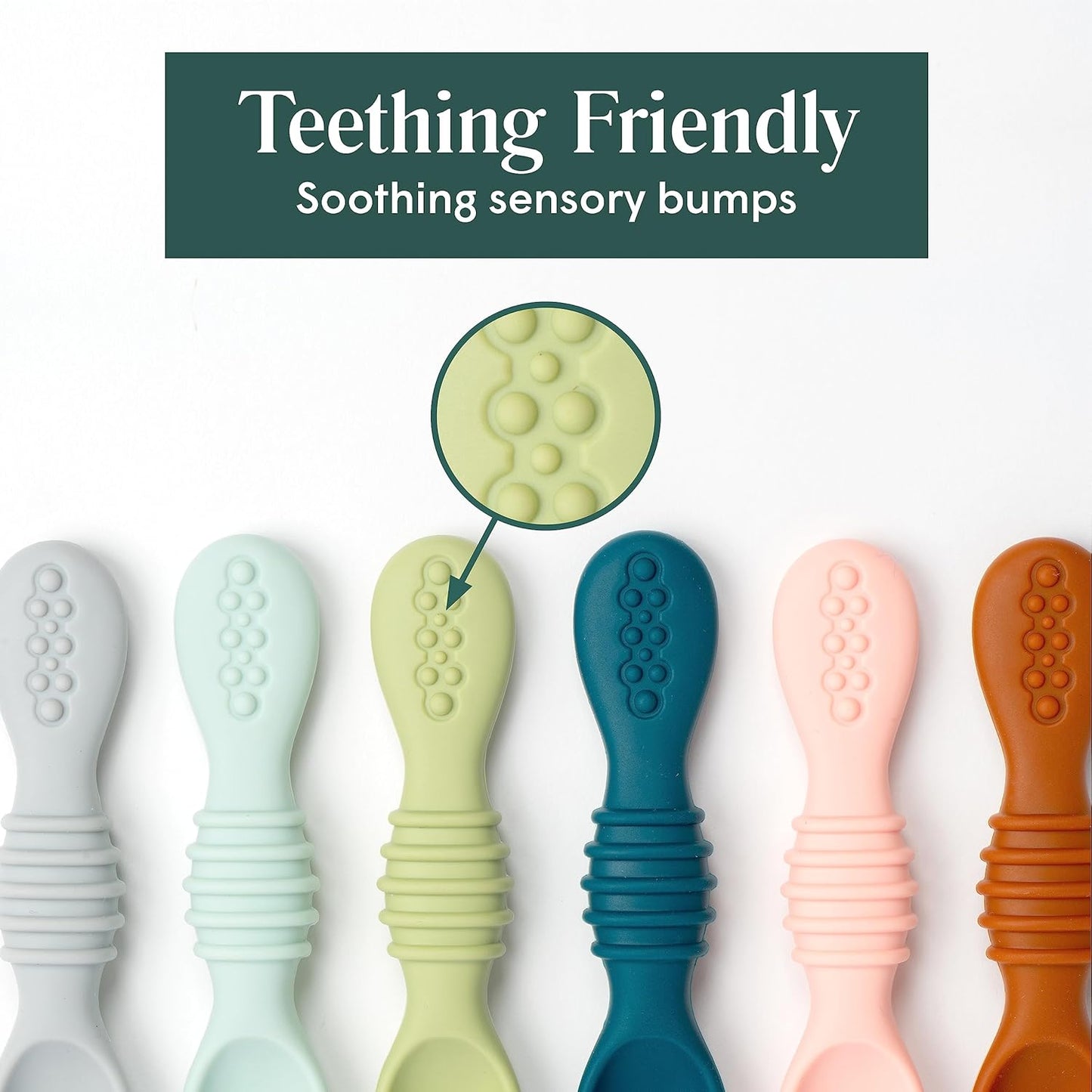 Simka Rose Silicone Baby Spoons Self Feeding (6 Pack)- First Stage Infant Spoons for Babies & Toddlers- Baby Led Weaning Shallow Spoons- Easy on Gums- 6 Months+ -Dishwasher Microwave Safe